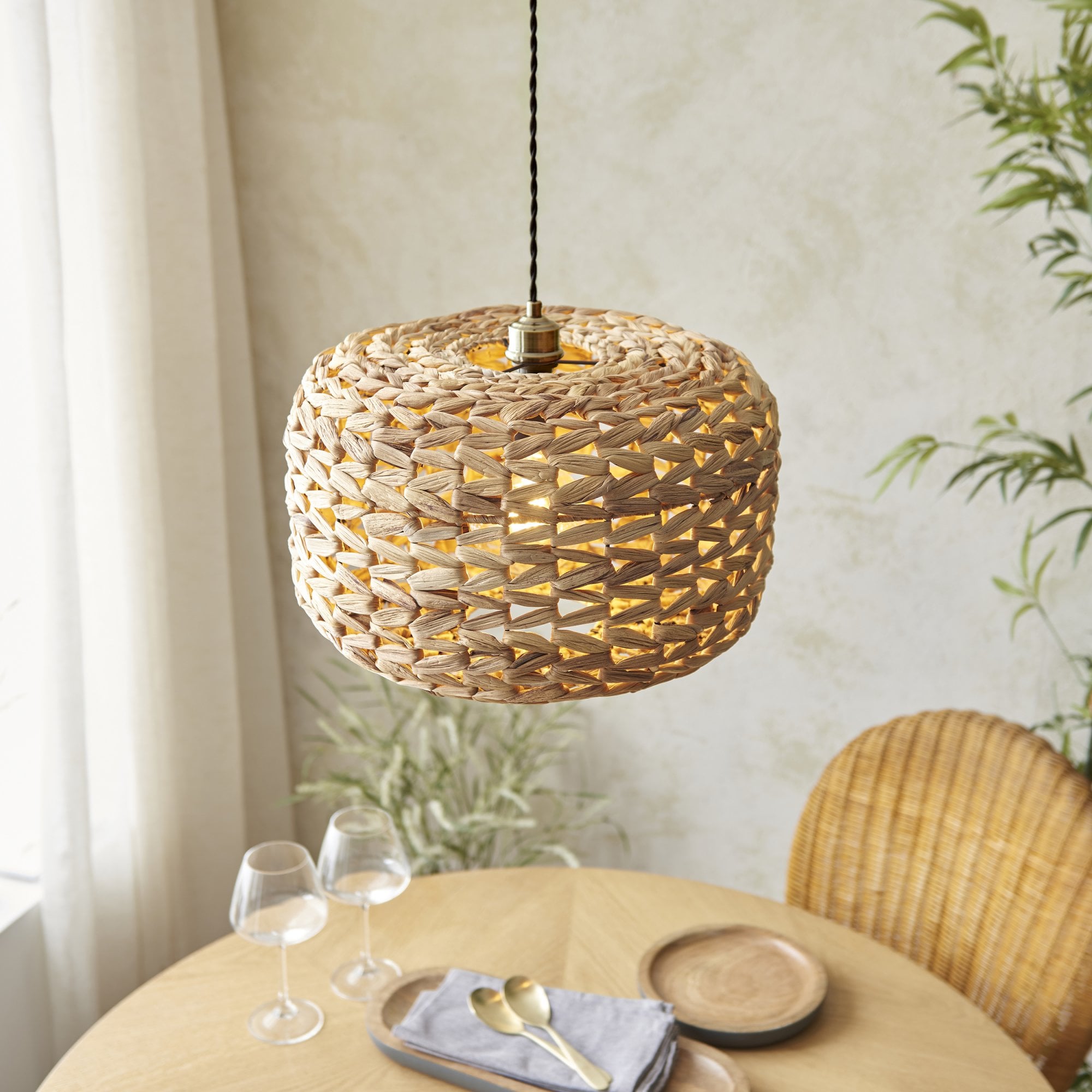 Endon Toca Single Light Pendant Easyfit Shade - Natural Water Hyacinth