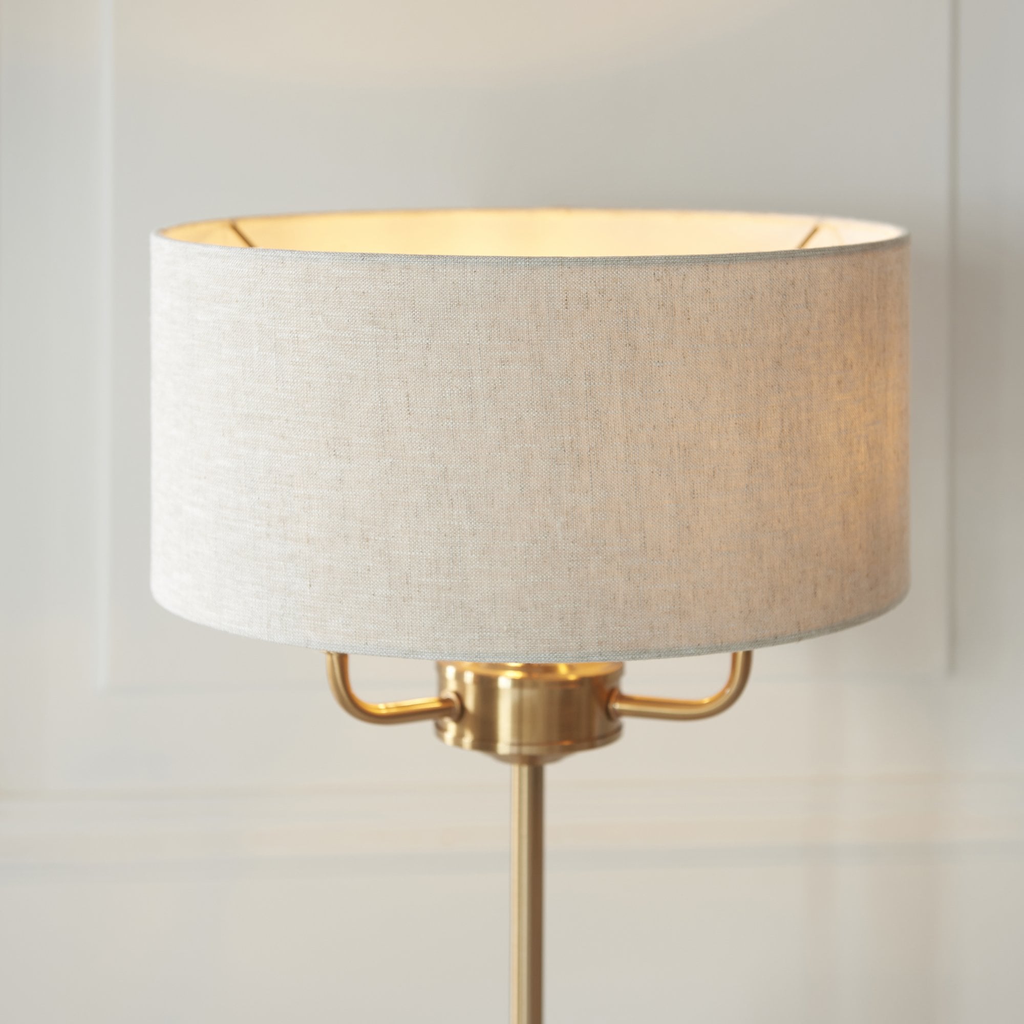 Endon Highclere 3 Light Table Lamp - Vintage Brass & Natural Linen
