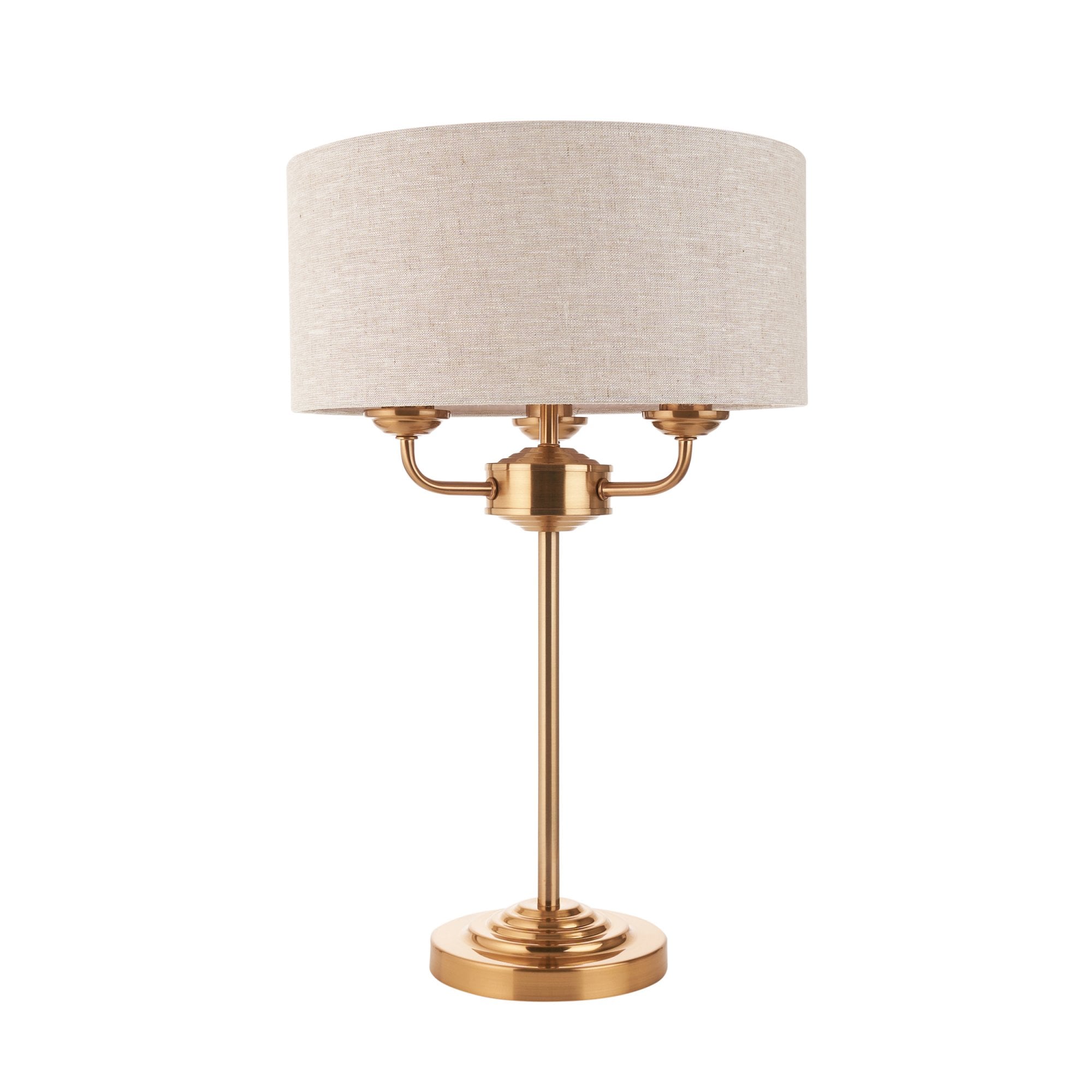 Endon Highclere 3 Light Table Lamp - Vintage Brass & Natural Linen