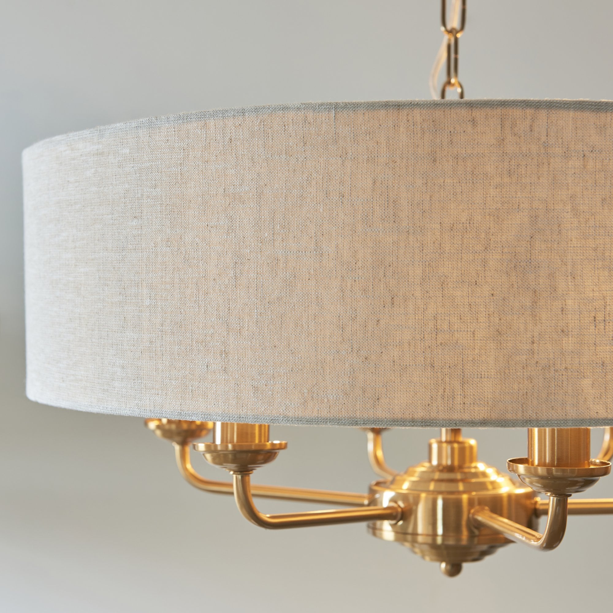 Endon Highclere 6 Light Pendant - Vintage Brass & Natural Linen