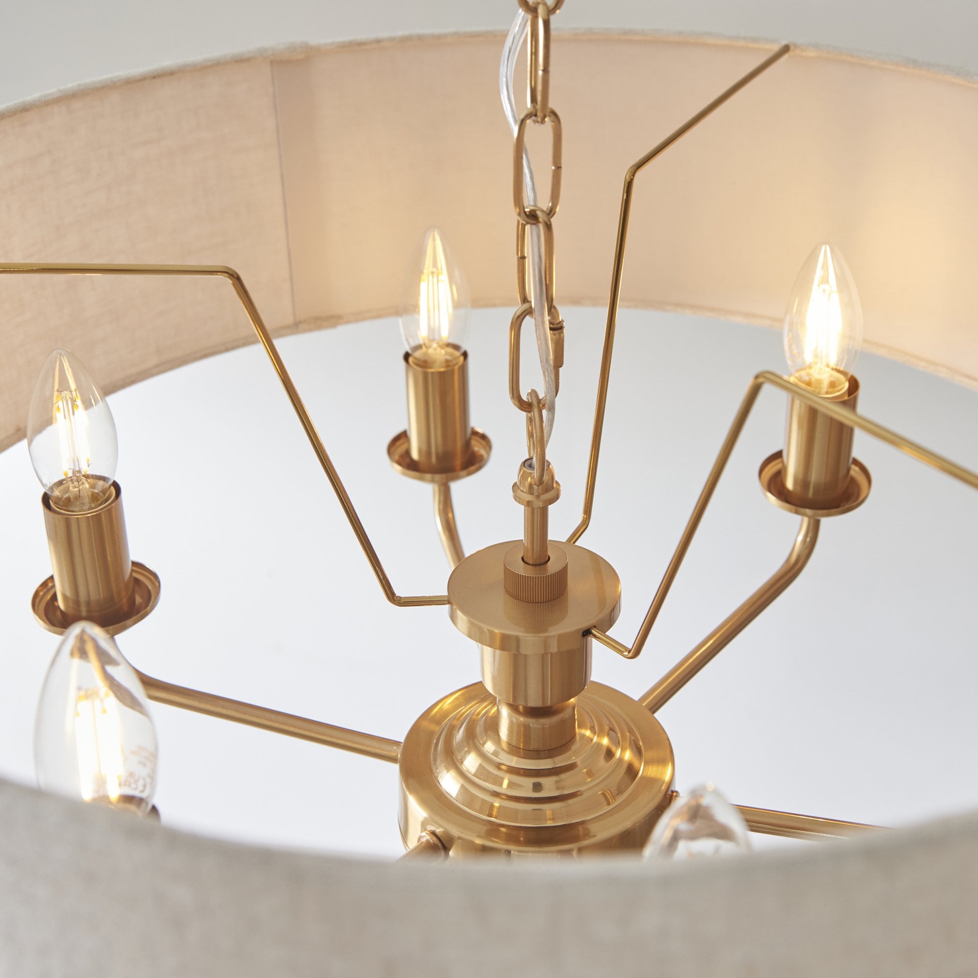 Endon Highclere 6 Light Pendant - Vintage Brass & Natural Linen
