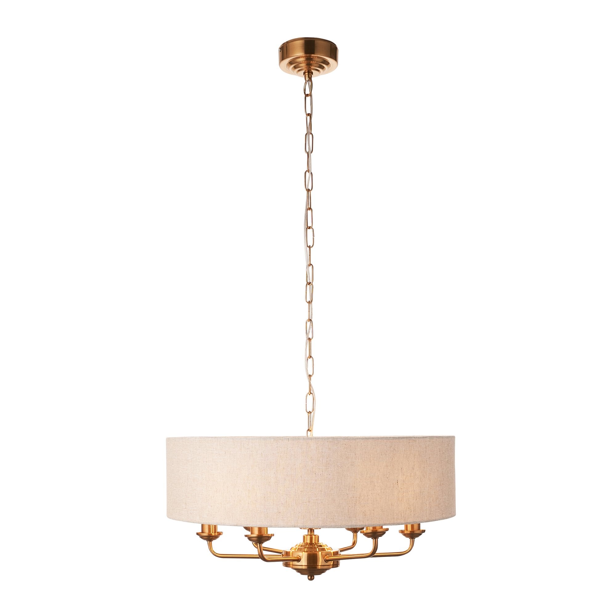 Endon Highclere 6 Light Pendant - Vintage Brass & Natural Linen