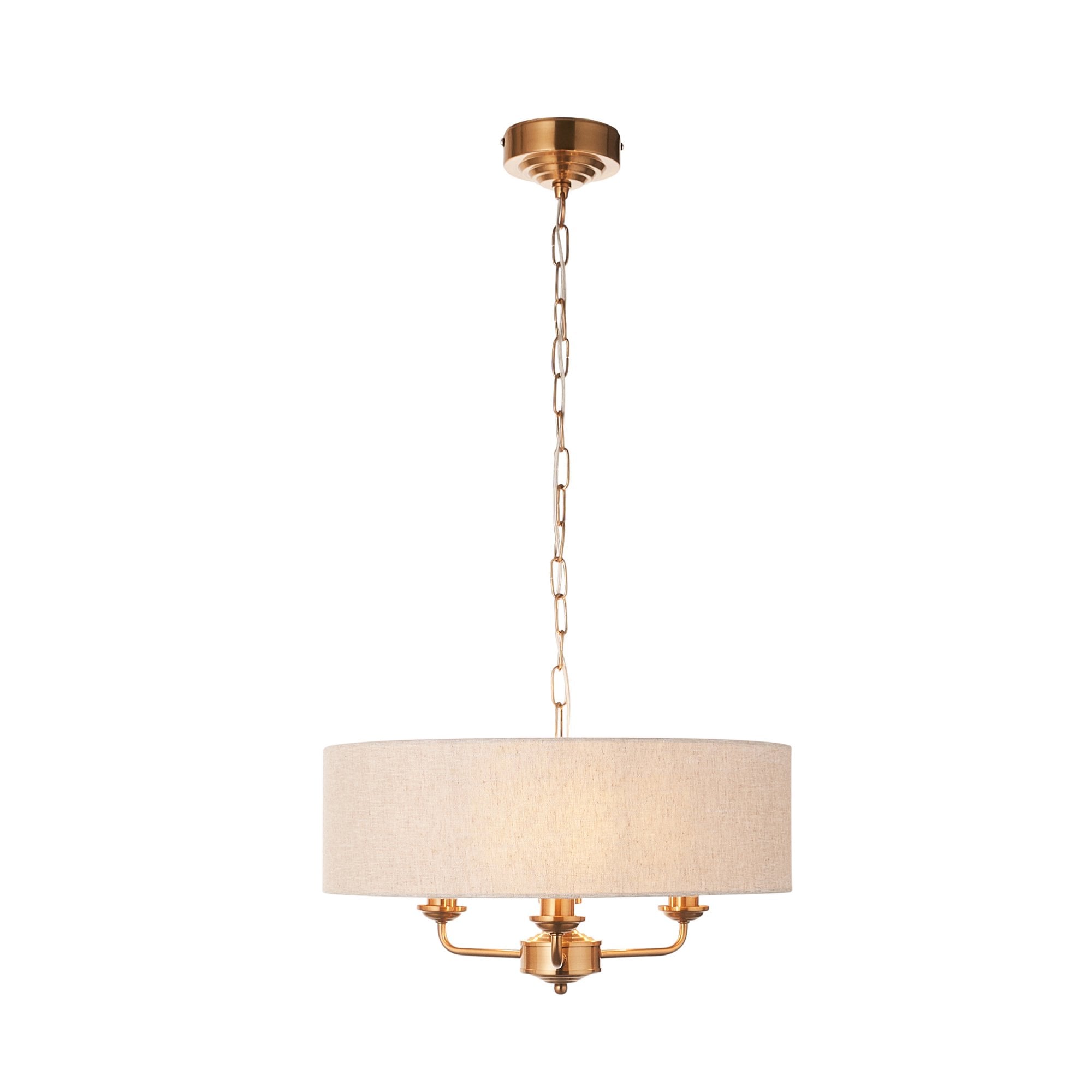 Endon Highclere 3 Light Pendant - Vintage Brass & Natural Linen