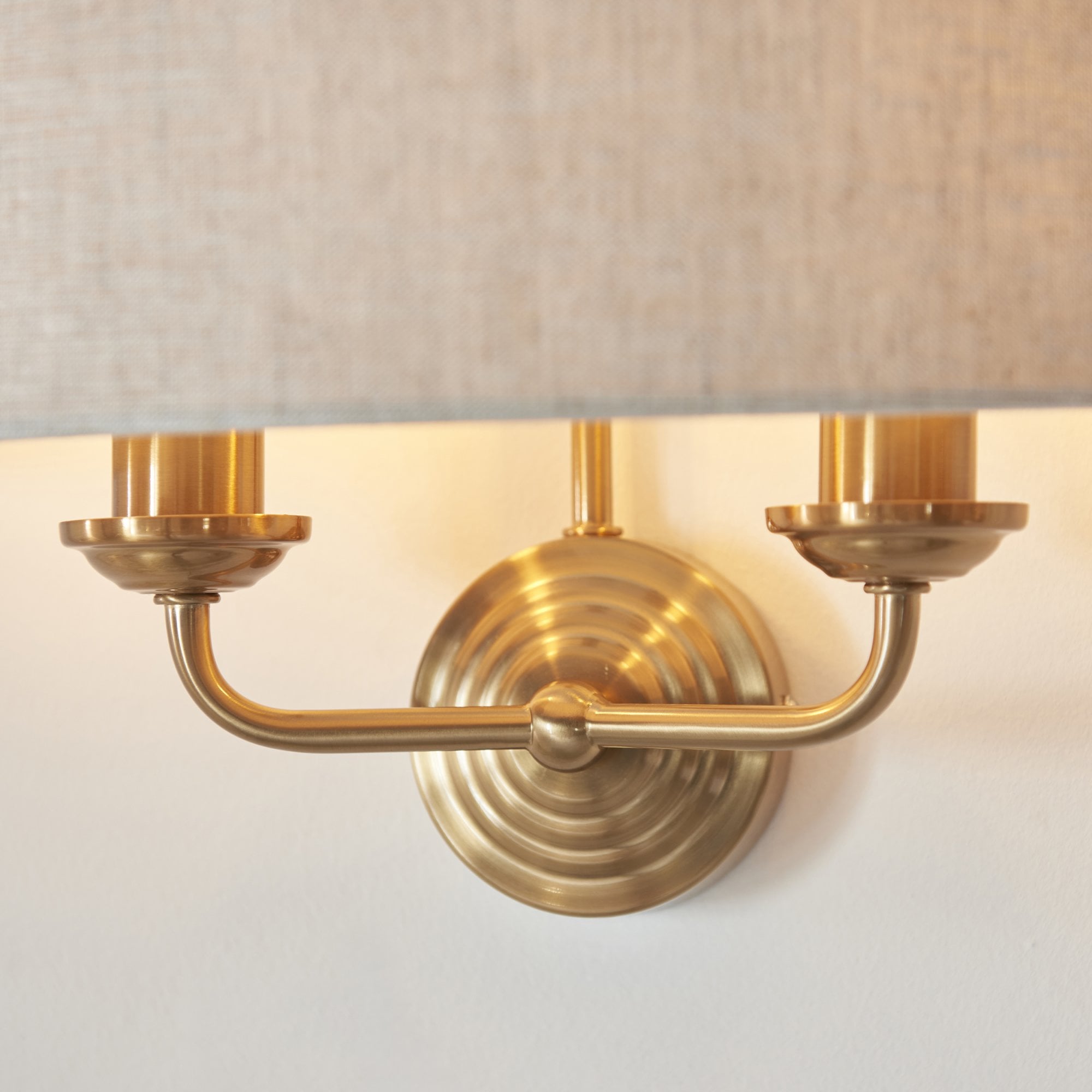 Endon Highclere 2 Light Wall - Vintage Brass & Natural Linen