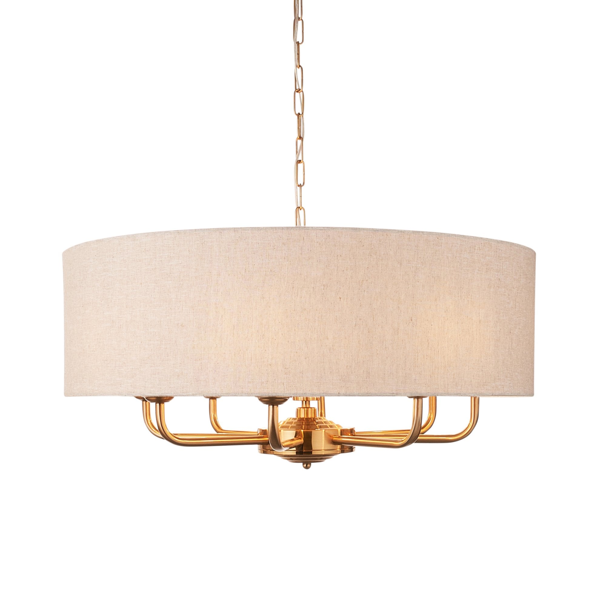 Endon Highclere 8 Light Pendant - Vintage Brass & Natural Linen
