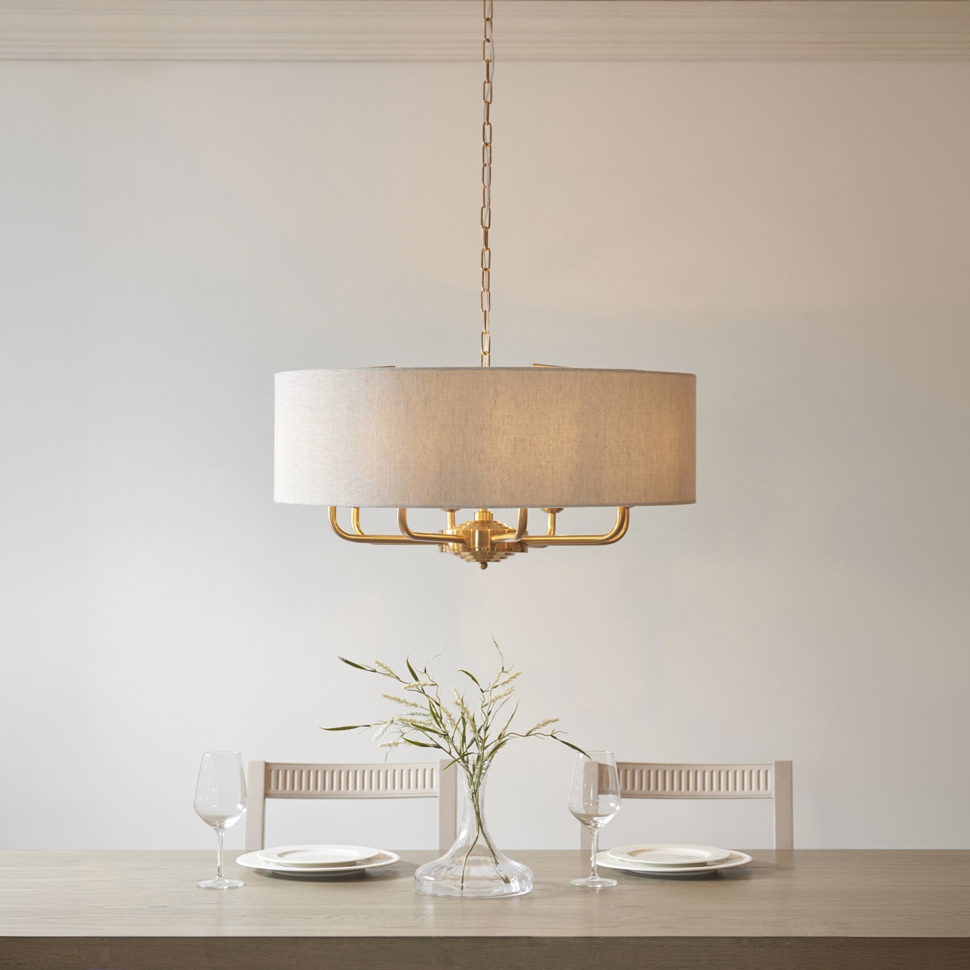 Endon Highclere 8 Light Pendant - Vintage Brass & Natural Linen