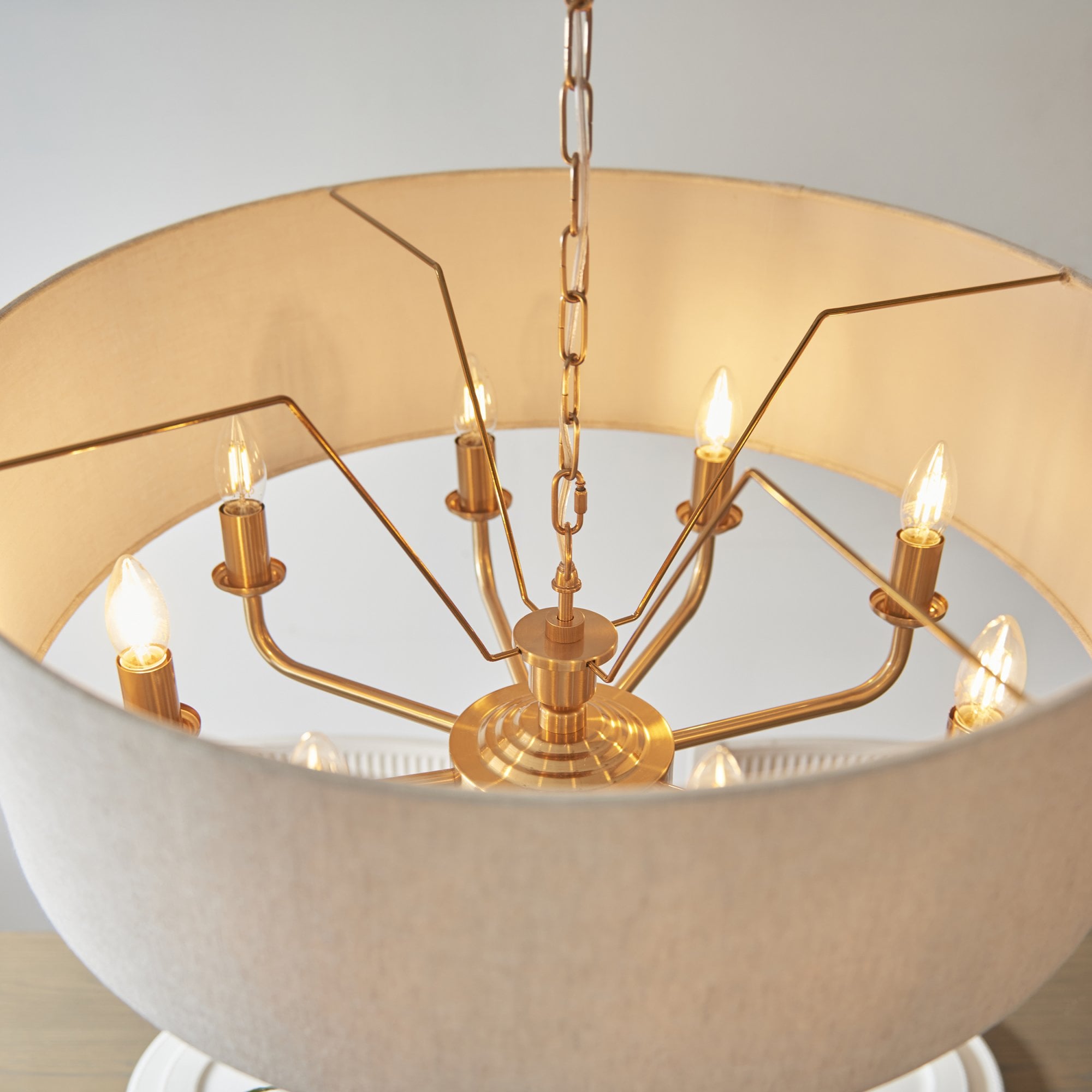 Endon Highclere 8 Light Pendant - Vintage Brass & Natural Linen