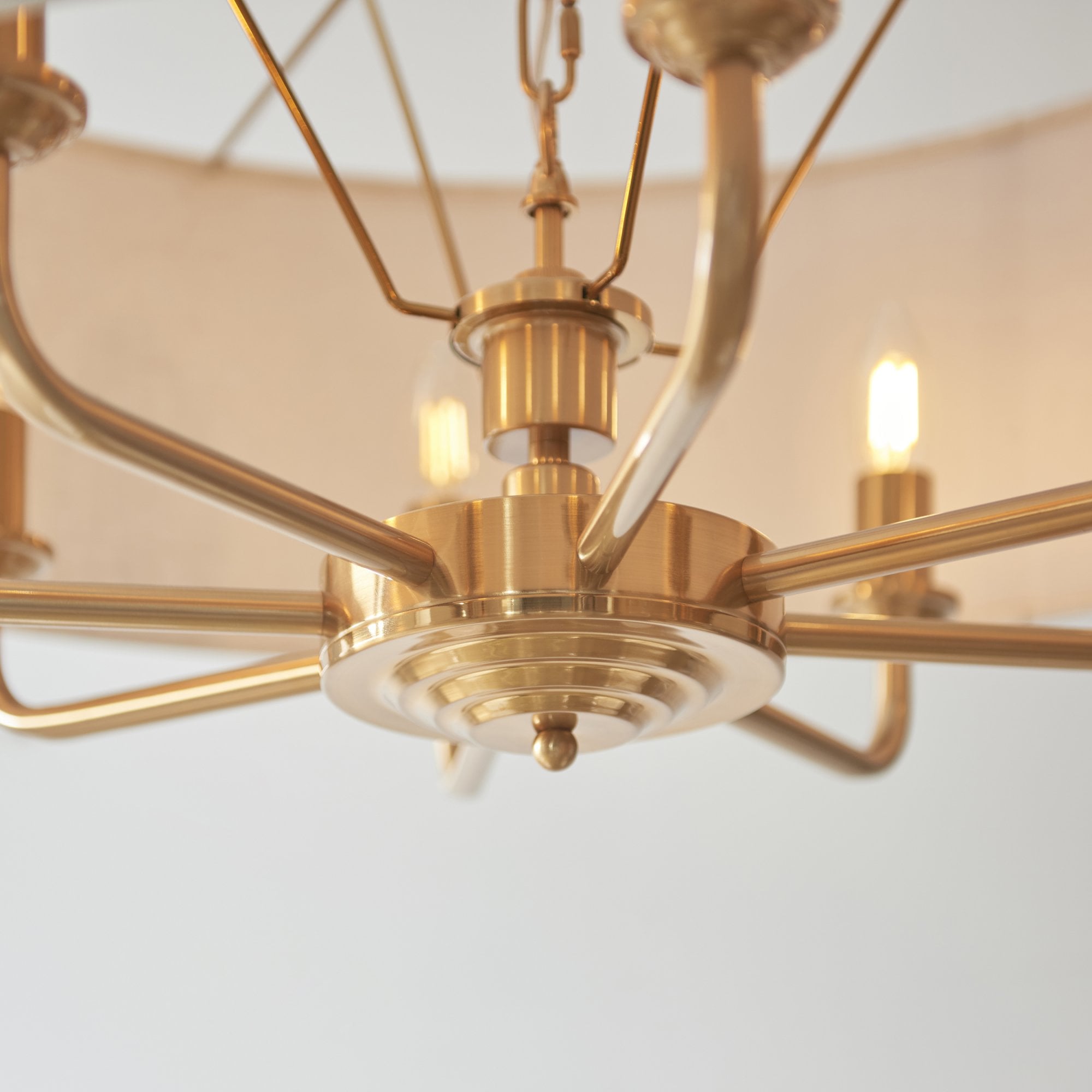 Endon Highclere 8 Light Pendant - Vintage Brass & Natural Linen