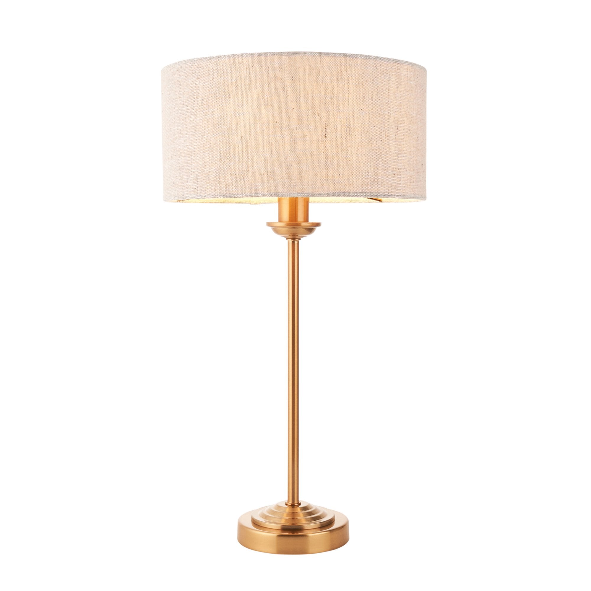 Endon Highclere Single Light Table Lamp - Vintage Brass & Natural Linen