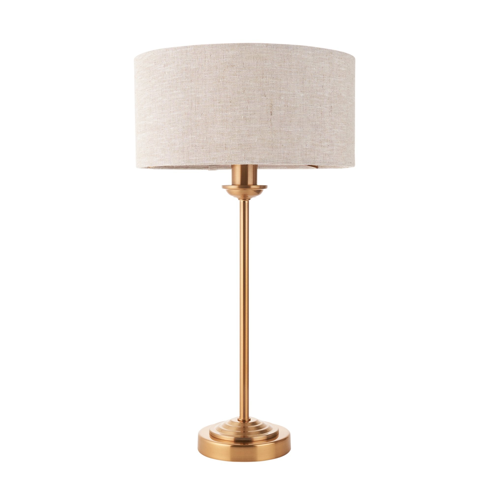 Endon Highclere Single Light Table Lamp - Vintage Brass & Natural Linen