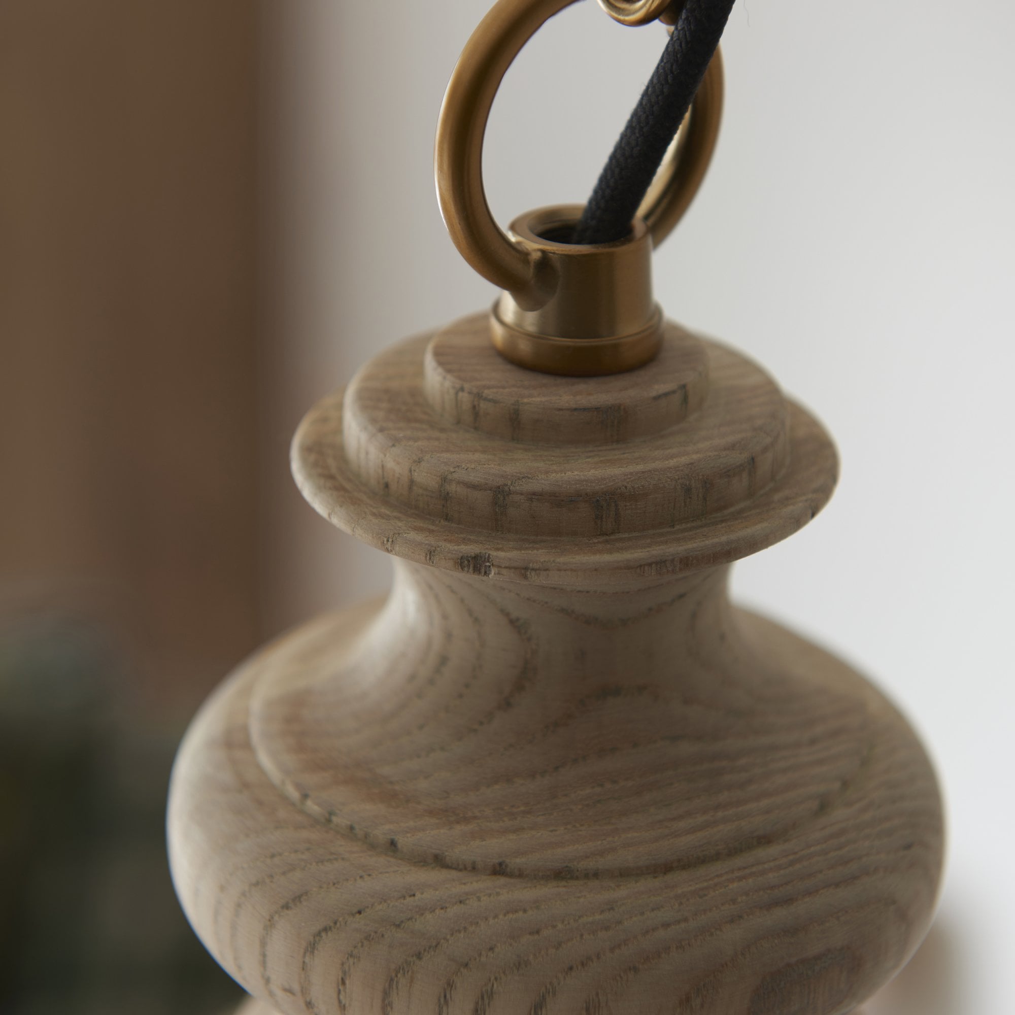 Endon Cotswold Single Light Pendant - Natural Ash, Brushed Aged Brass Plate & Clear Glass