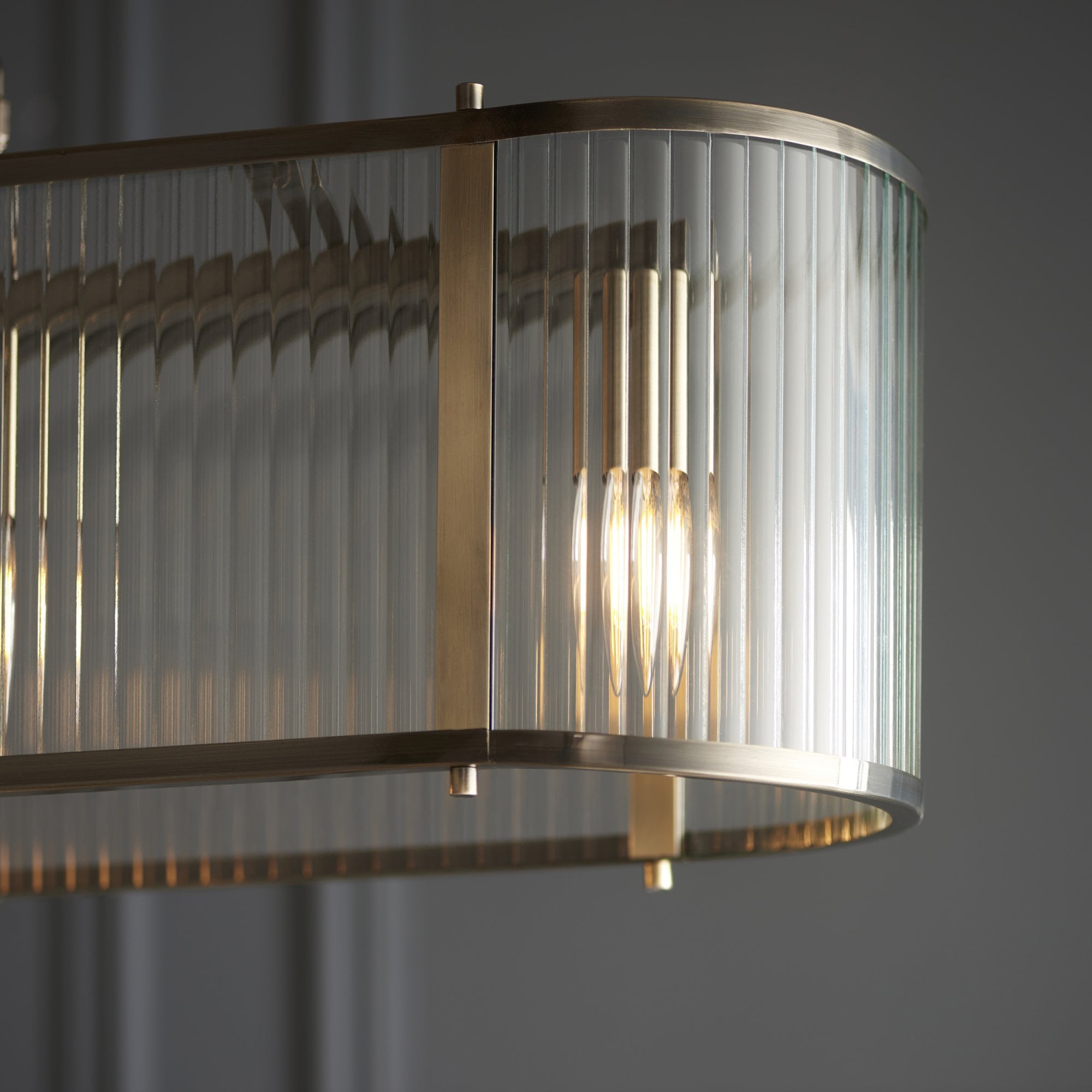 Endon Ridgeton 4 Light Pendant - Antique Brass Plate & Clear Ribbed Glass