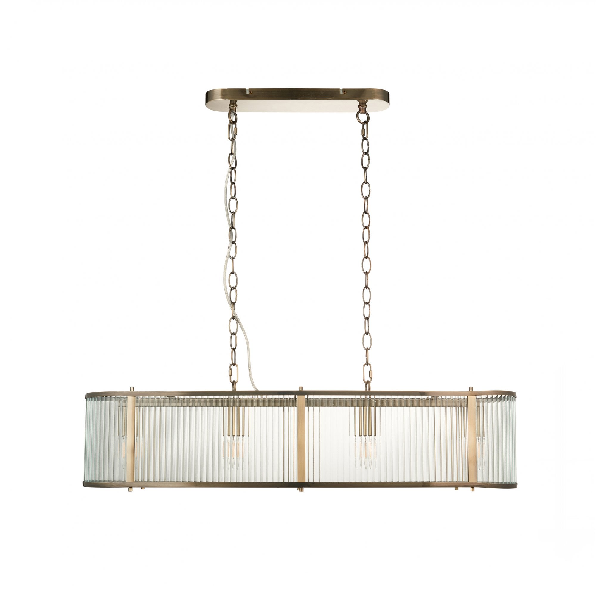 Endon Ridgeton 4 Light Pendant - Antique Brass Plate & Clear Ribbed Glass