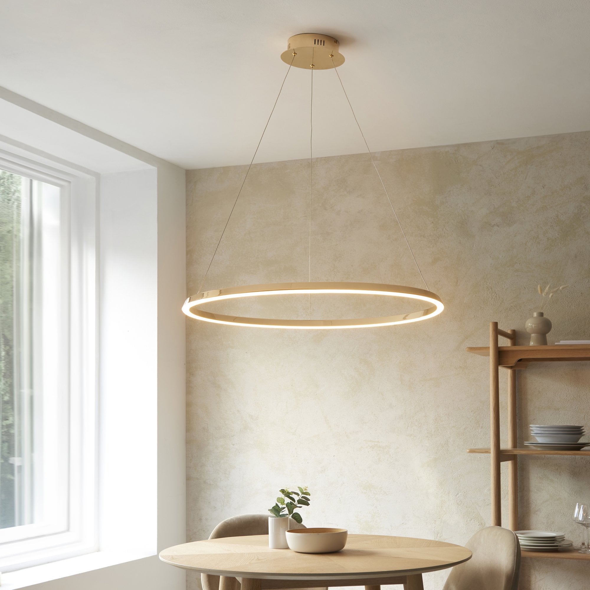 Endon Staten Single Light Pendant - French Gold Finish & White Silicone