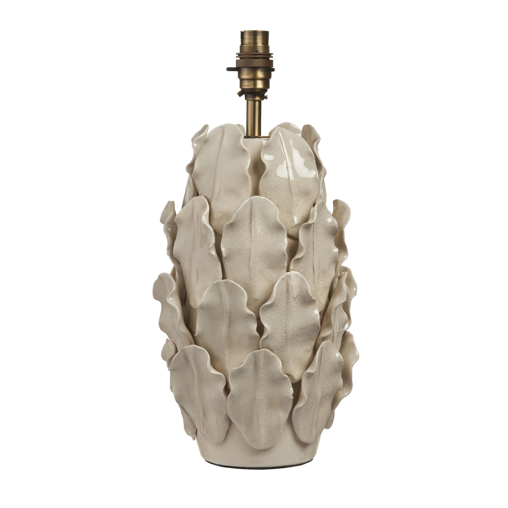 Endon Layered Decorative Leaf Single Light Table Lamp - Ivory Crackle Glaze & Brushed Aged Brass Plate