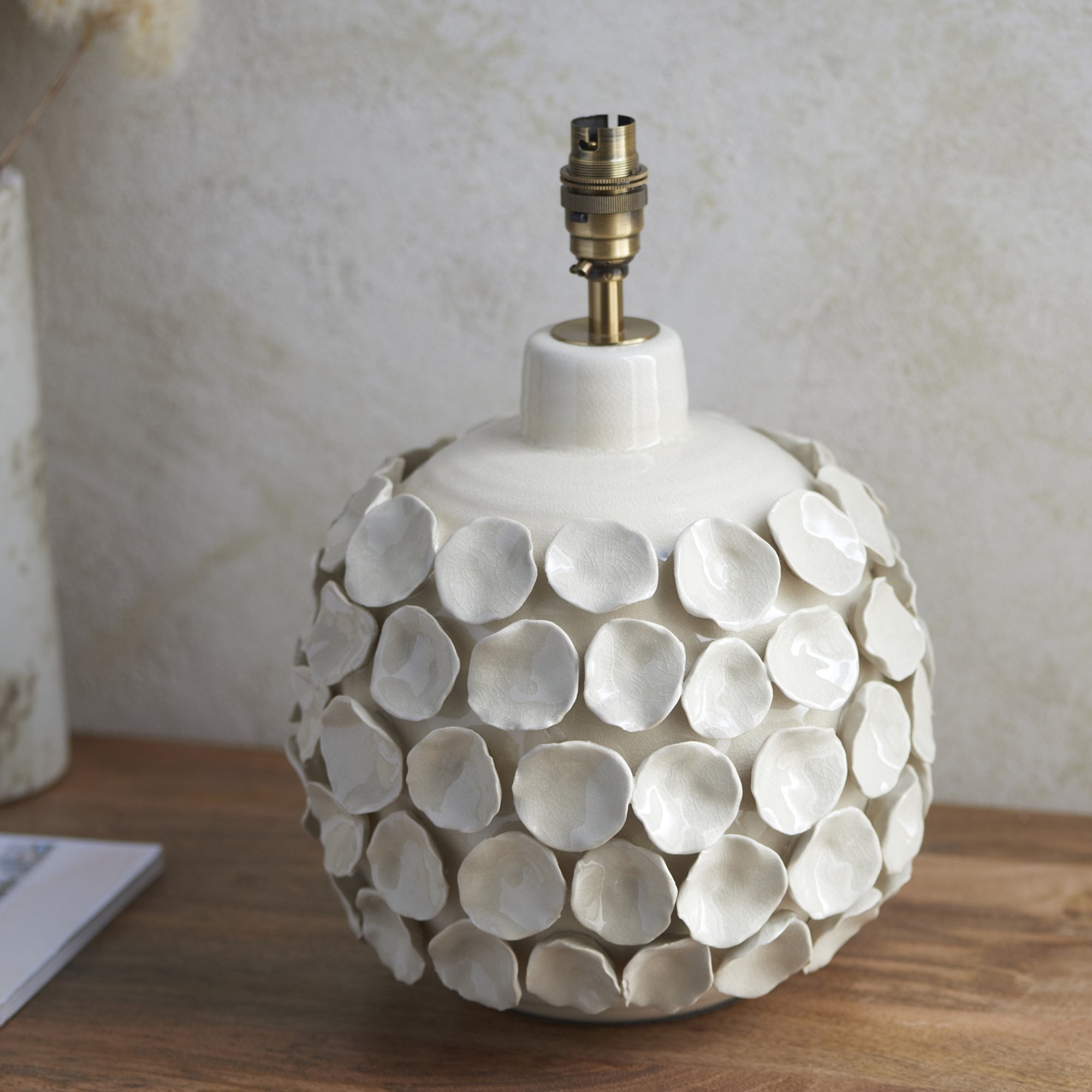 Endon Borello Single Light Table Lamp - Ivory Crackle Glaze & Brushed Aged Brass Plate