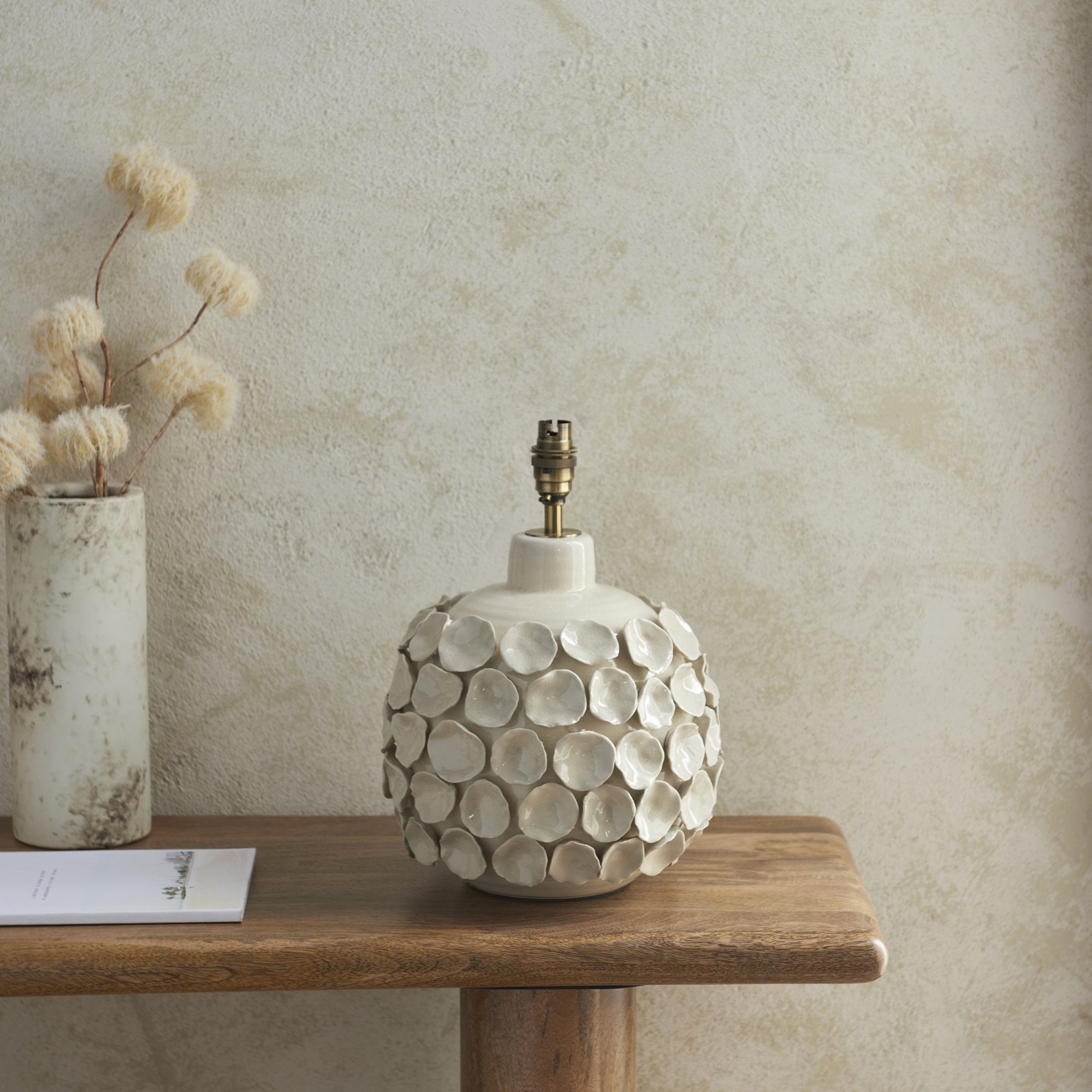 Endon Borello Single Light Table Lamp - Ivory Crackle Glaze & Brushed Aged Brass Plate