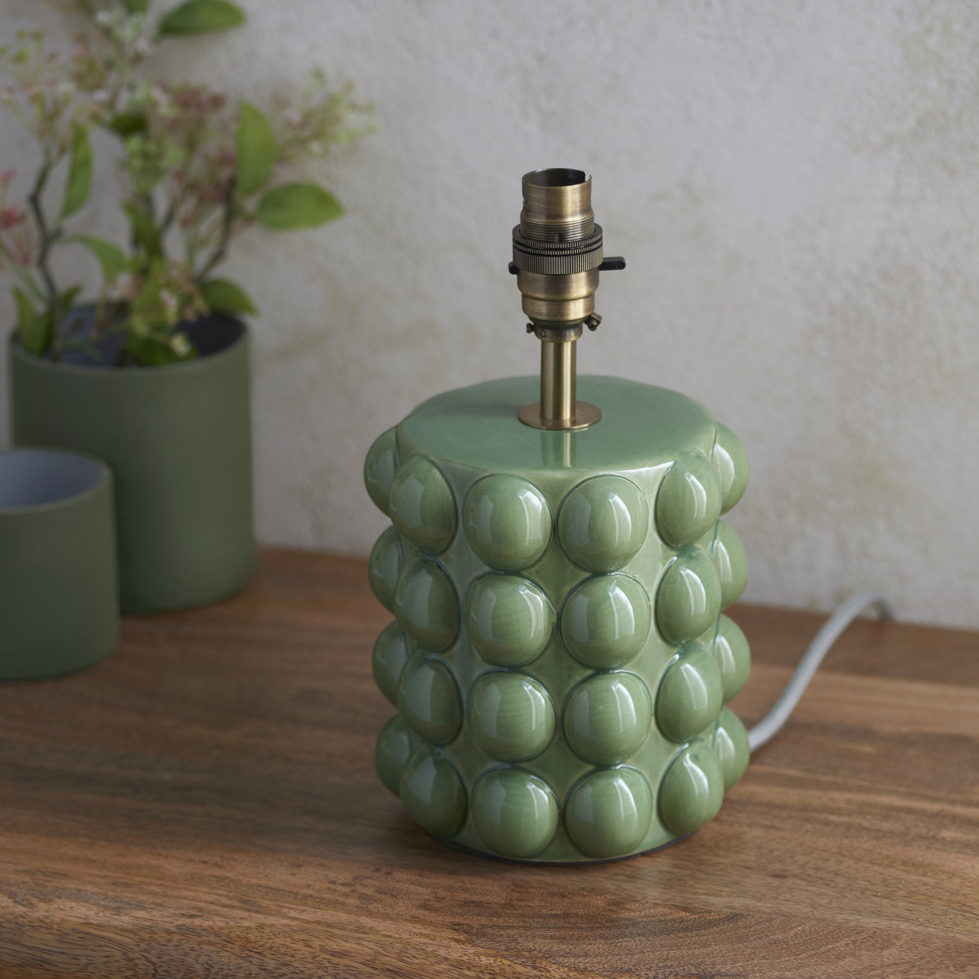 Endon Bobble Single Light Table Lamp - Olive Green Glaze & Brushed Aged Brass Plate
