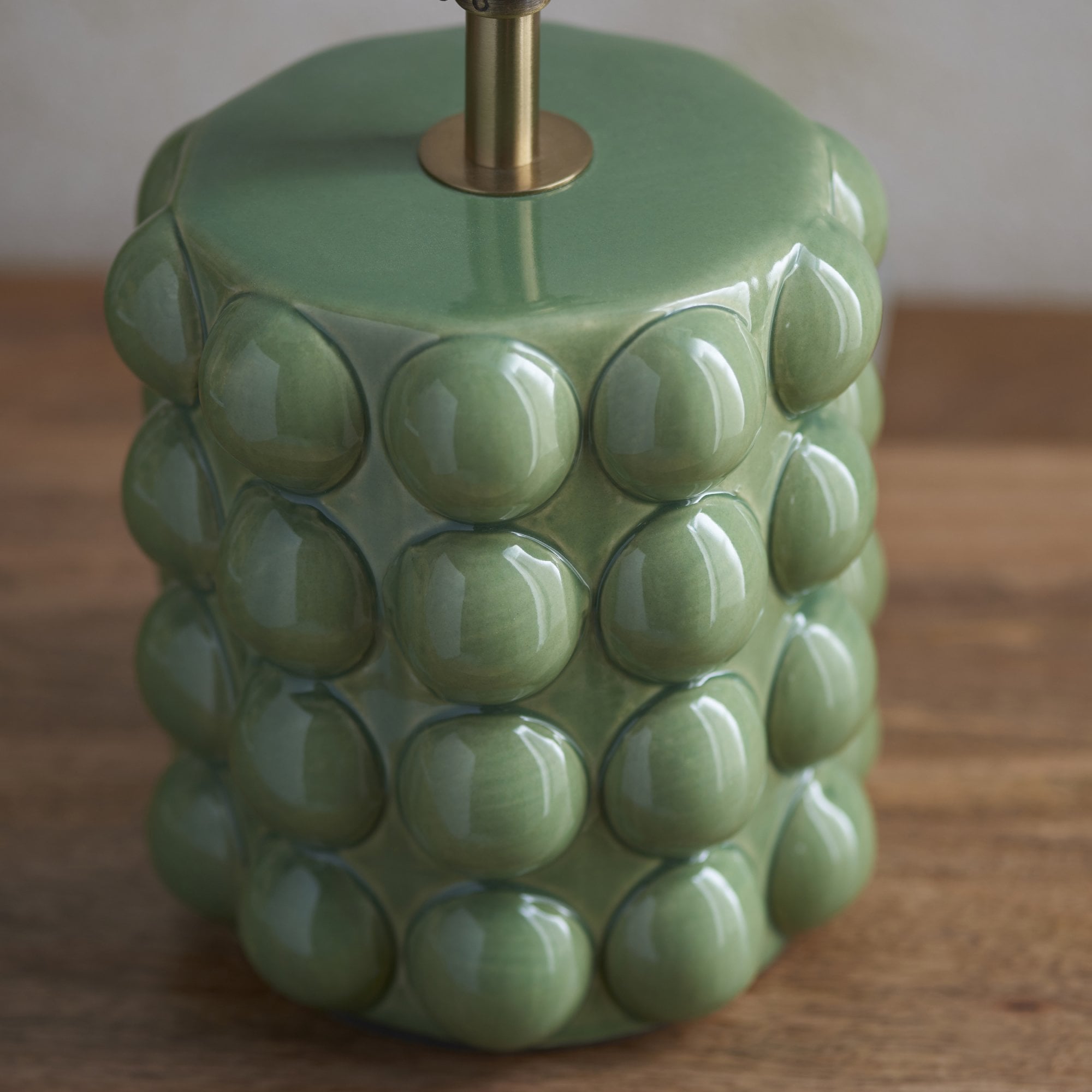 Endon Bobble Single Light Table Lamp - Olive Green Glaze & Brushed Aged Brass Plate