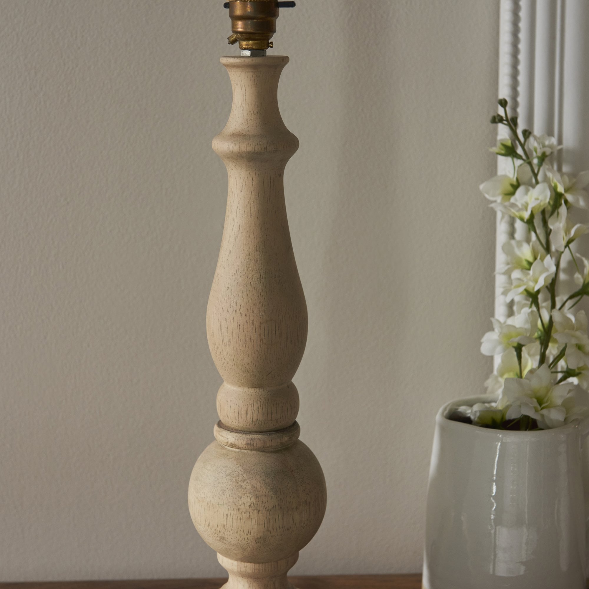 Endon Hidcote Single Light Table Lamp - Natural Wood & Brushed Aged Brass Plate