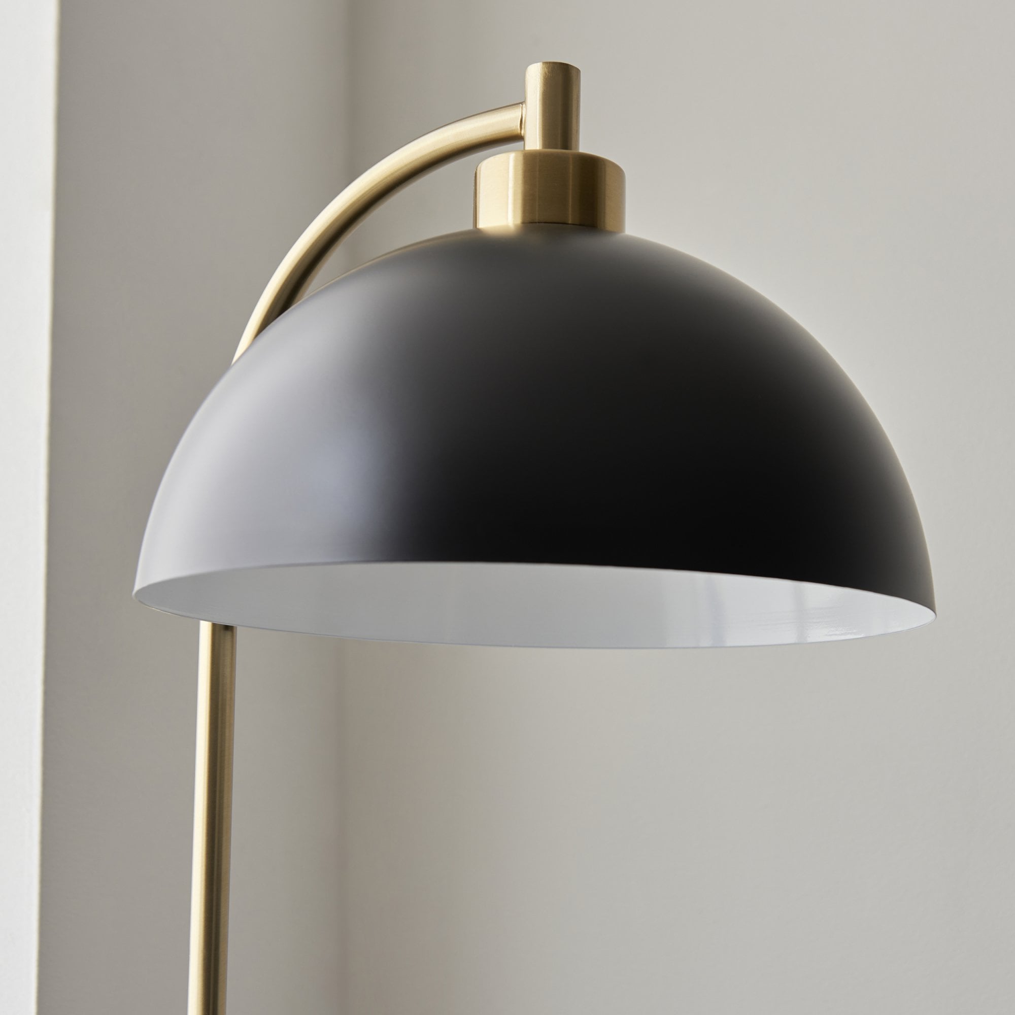 Endon Buchanan Single Light Floor - Matt Black, Antique Brass Plate & Grey Marble