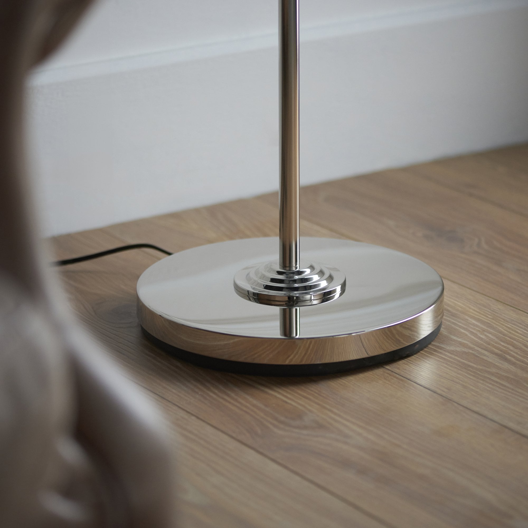 Endon Highclere Single Light Floor - Brushed Chrome Plate & Natural Linen