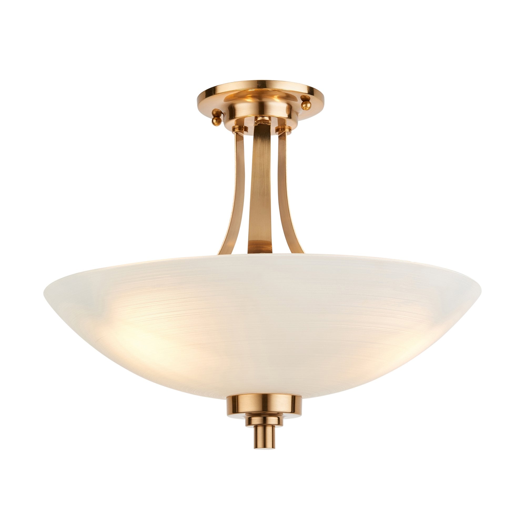 Endon Welles 3 Light Flush - Brushed Aged Brass Plate & White Glass