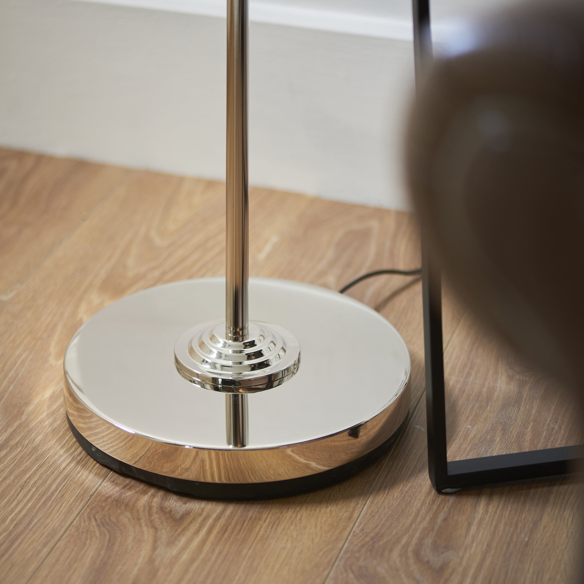 Endon Highclere Single Light Floor - Bright Nickel Plate & Charcoal Fabric