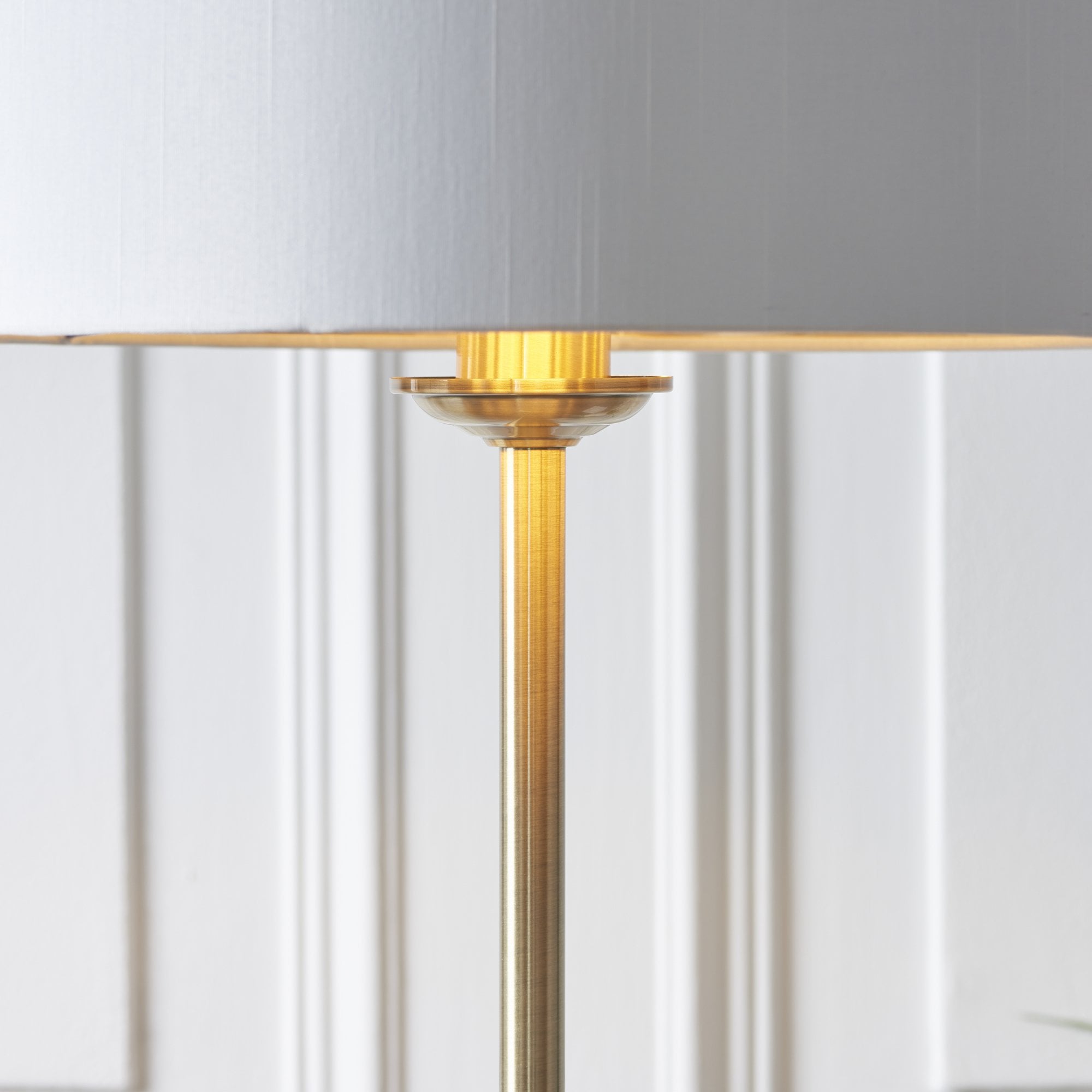 Endon Highclere Single Light Floor - Antique Brass Plate & Vintage White Fabric
