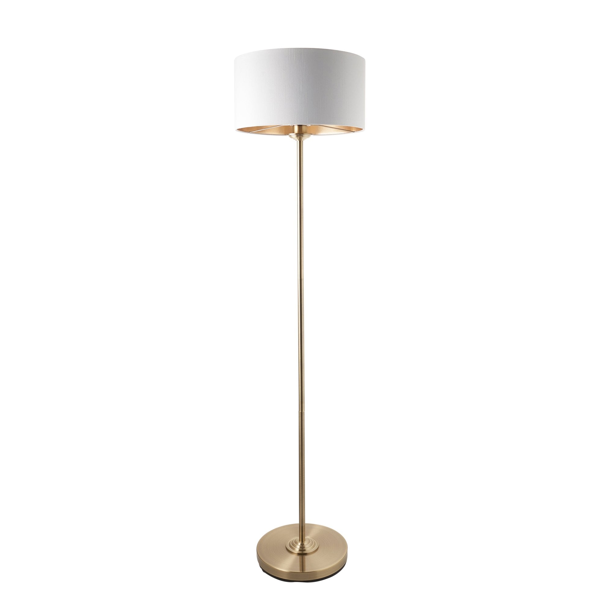 Endon Highclere Single Light Floor - Antique Brass Plate & Vintage White Fabric