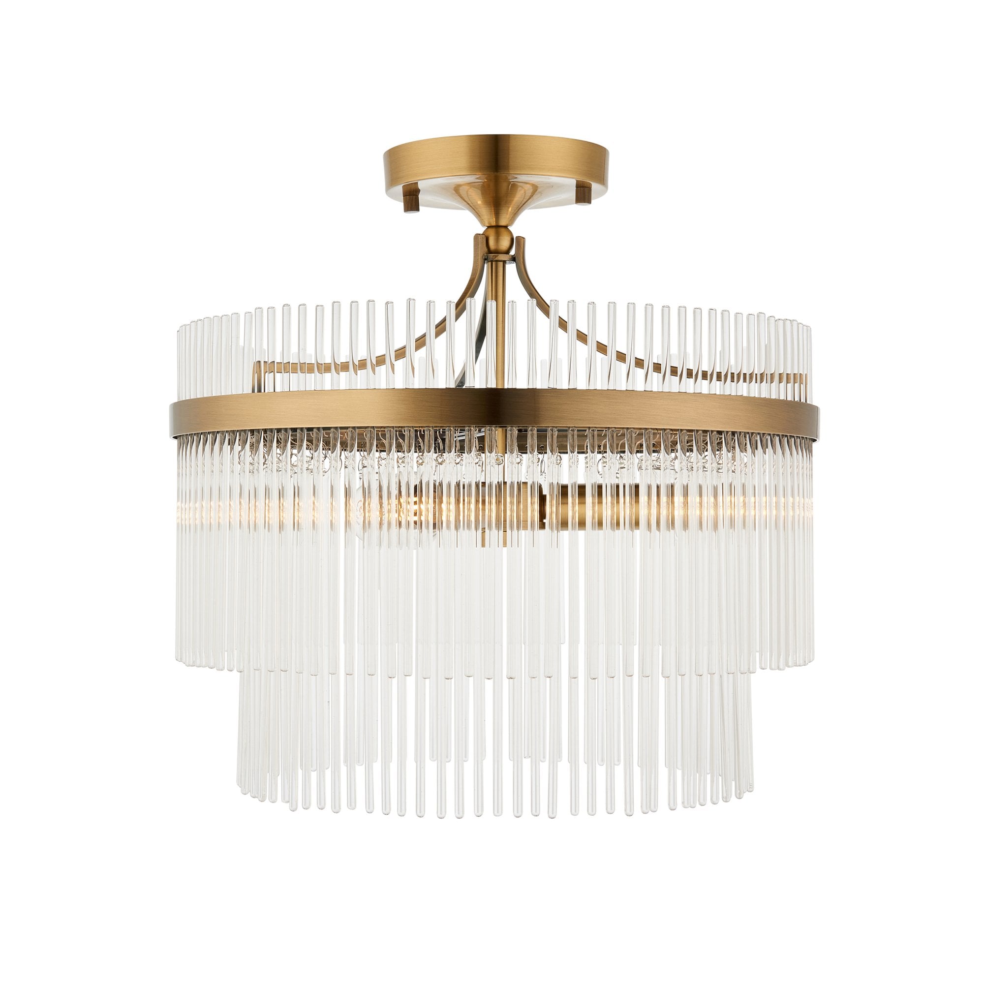 Endon Marietta 3 Light Semi Flush - Antique Brass Plate & Clear Glass