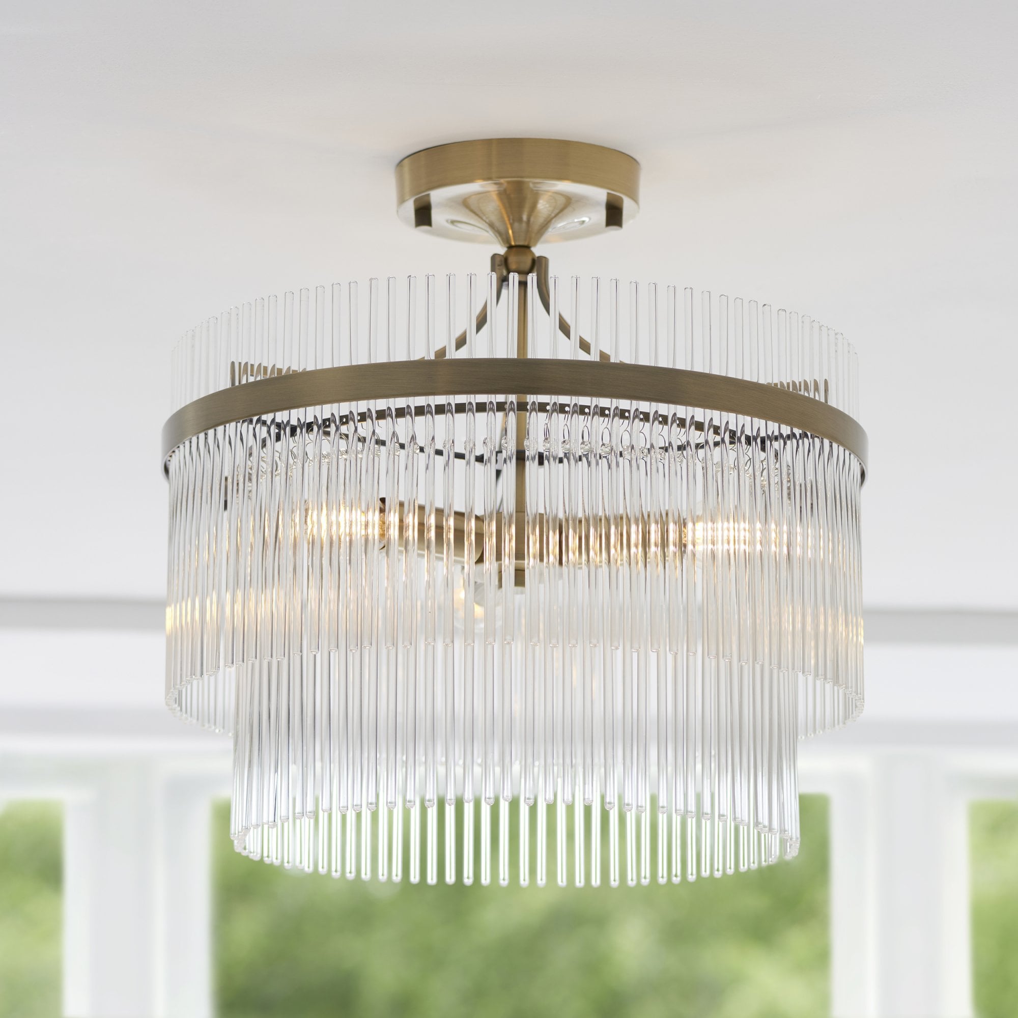 Endon Marietta 3 Light Semi Flush - Antique Brass Plate & Clear Glass