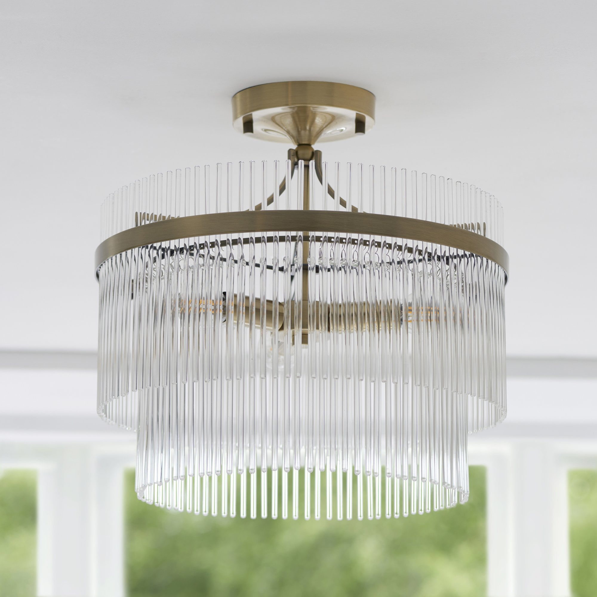 Endon Marietta 3 Light Semi Flush - Antique Brass Plate & Clear Glass