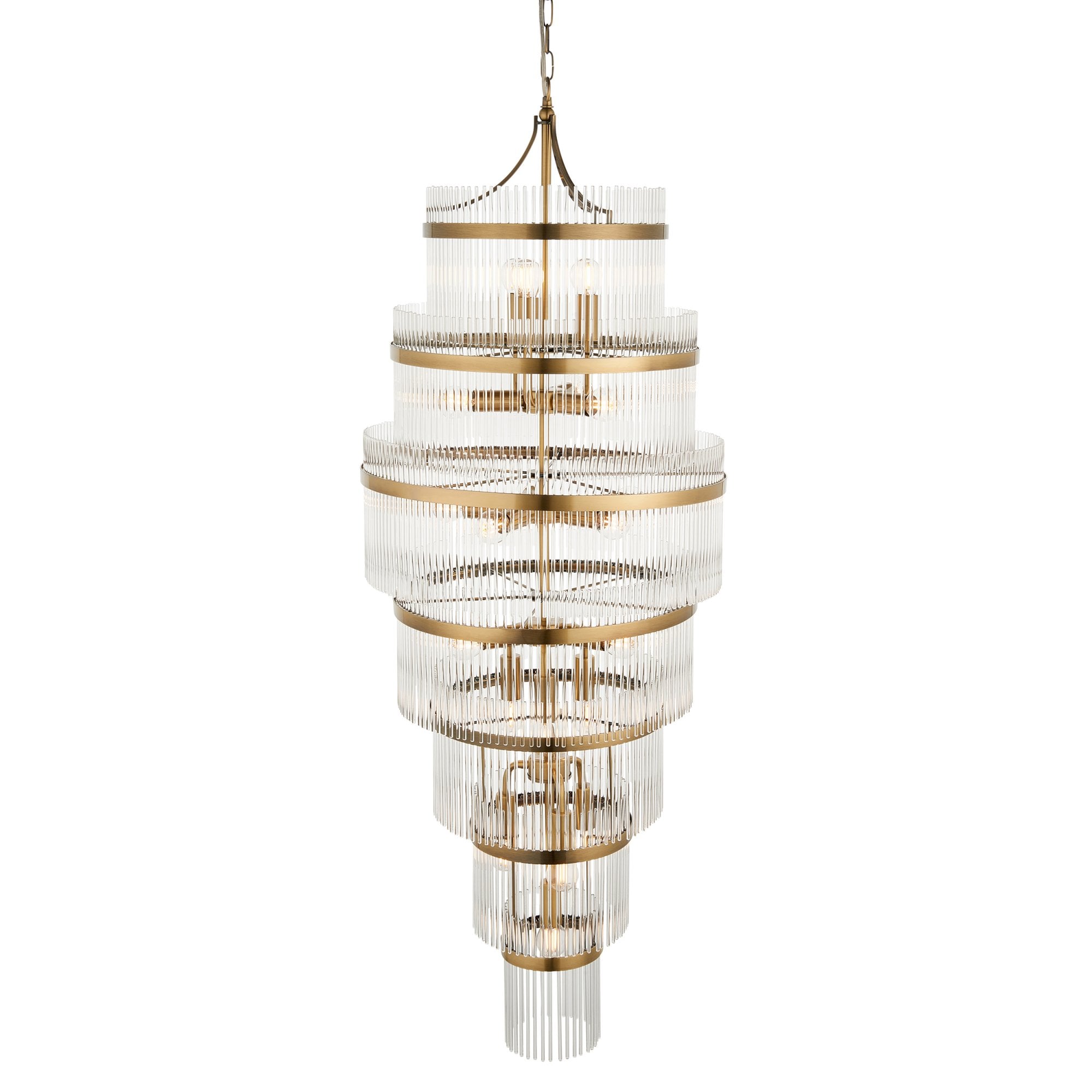 Endon Marietta Grand 21 Light Tiered Pendant - Antique Brass Plate & Clear Glass