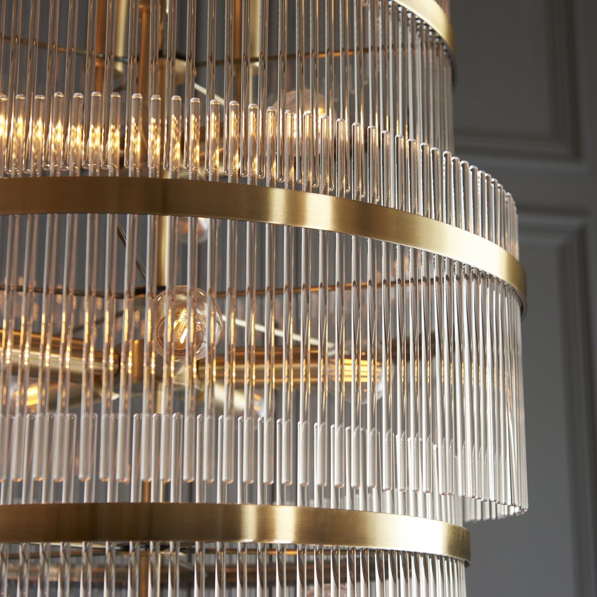 Endon Marietta Grand 21 Light Tiered Pendant - Antique Brass Plate & Clear Glass