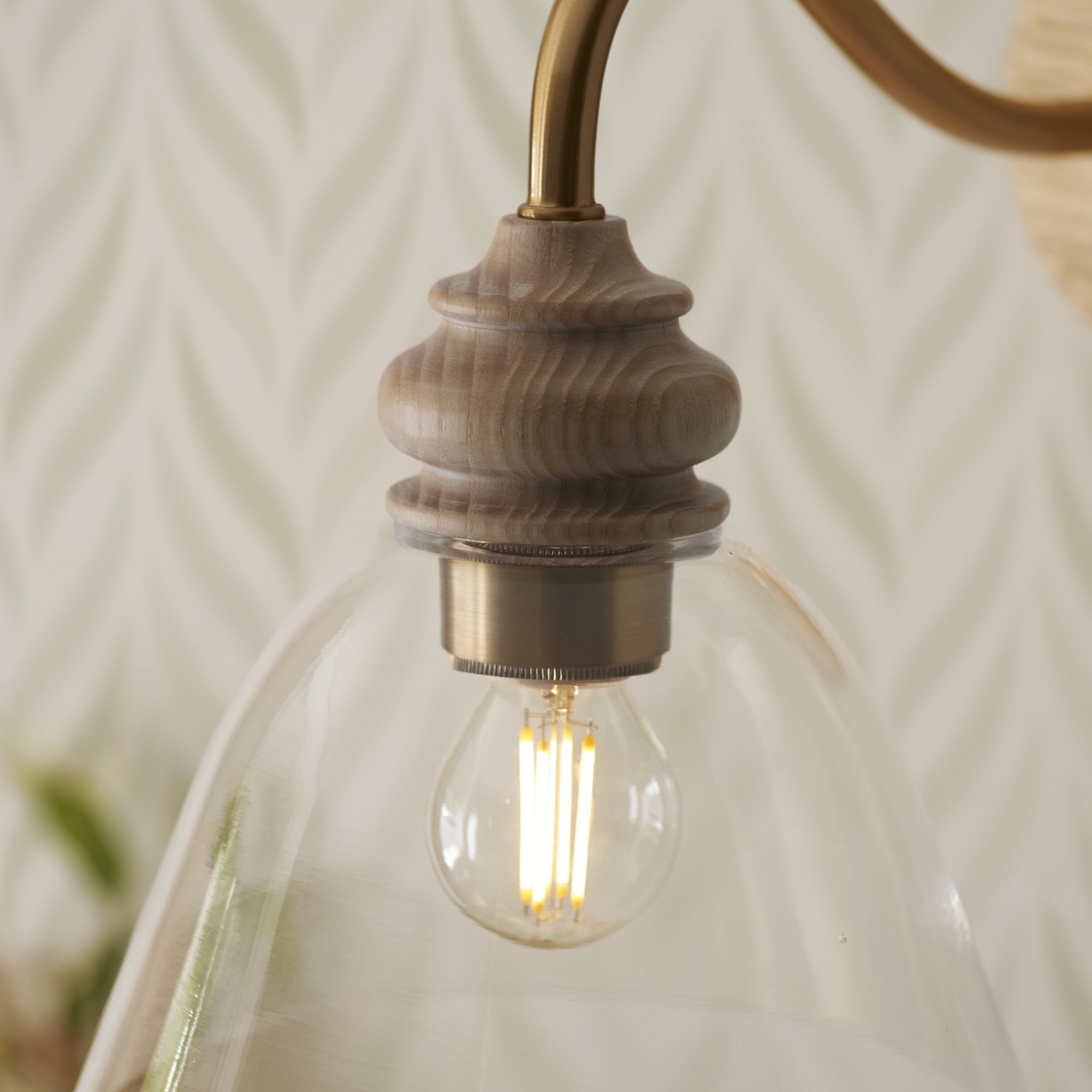 Endon Cotswold Single Light Wall - Natural Ash, Brushed Aged Brass Plate & Clear Glass