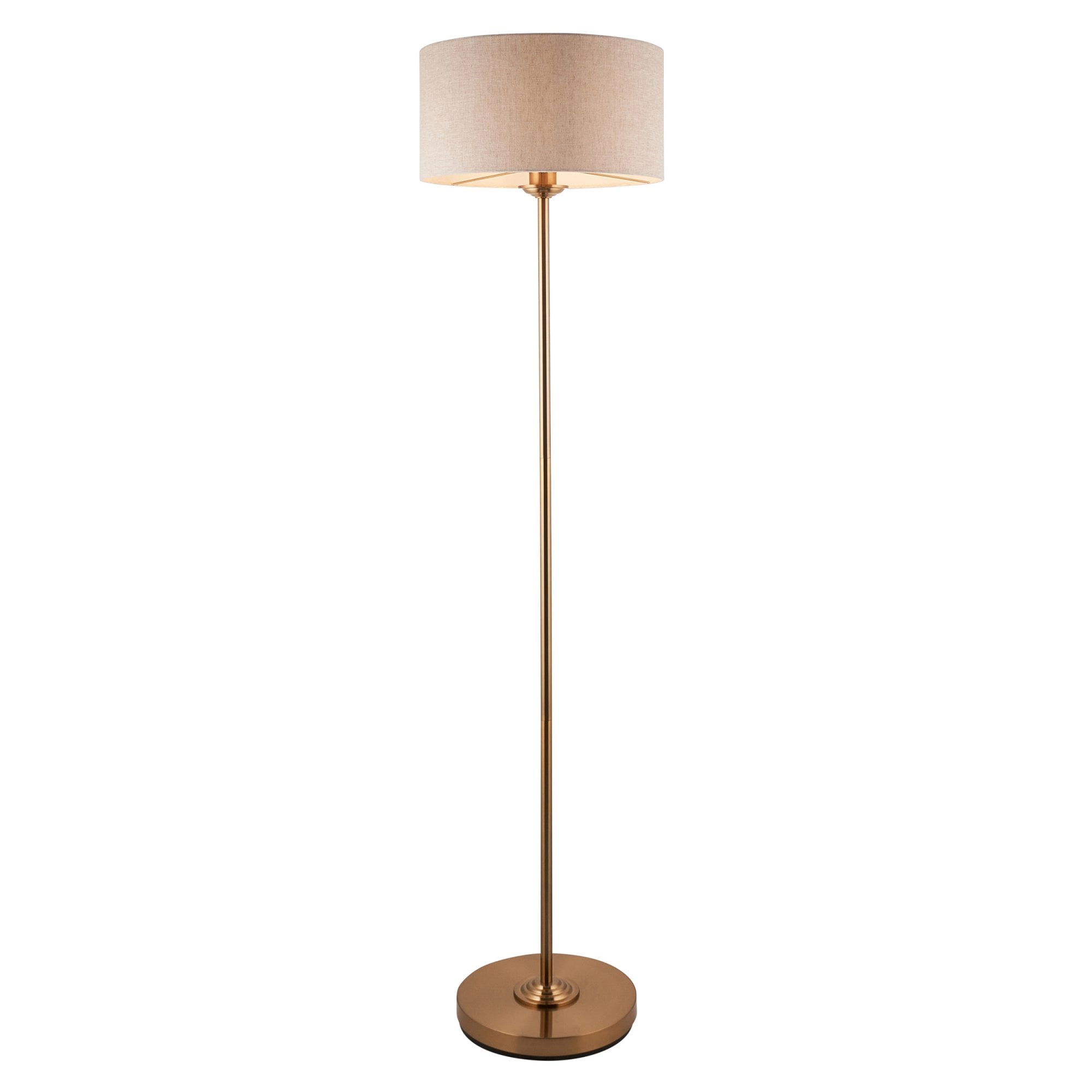 Endon Highclere Single Light Floor - Vintage Brass & Natural Linen