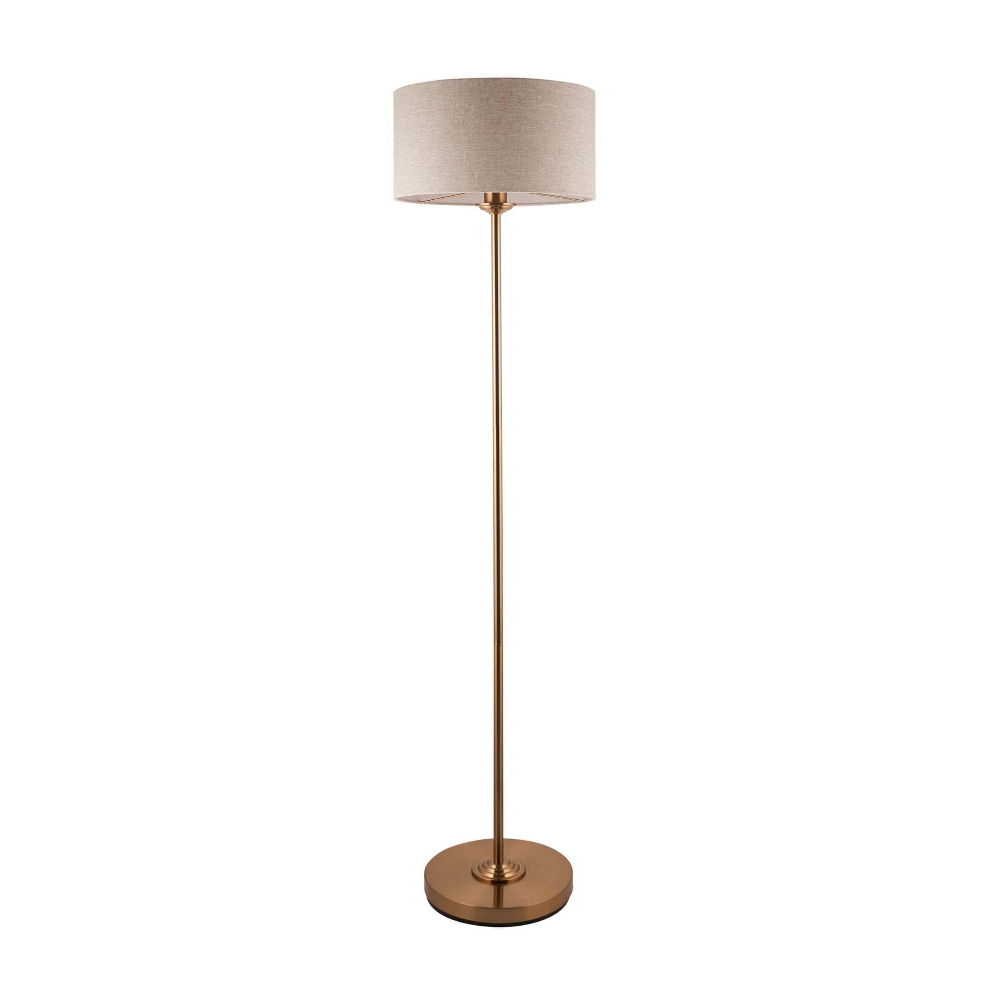 Endon Highclere Single Light Floor - Vintage Brass & Natural Linen