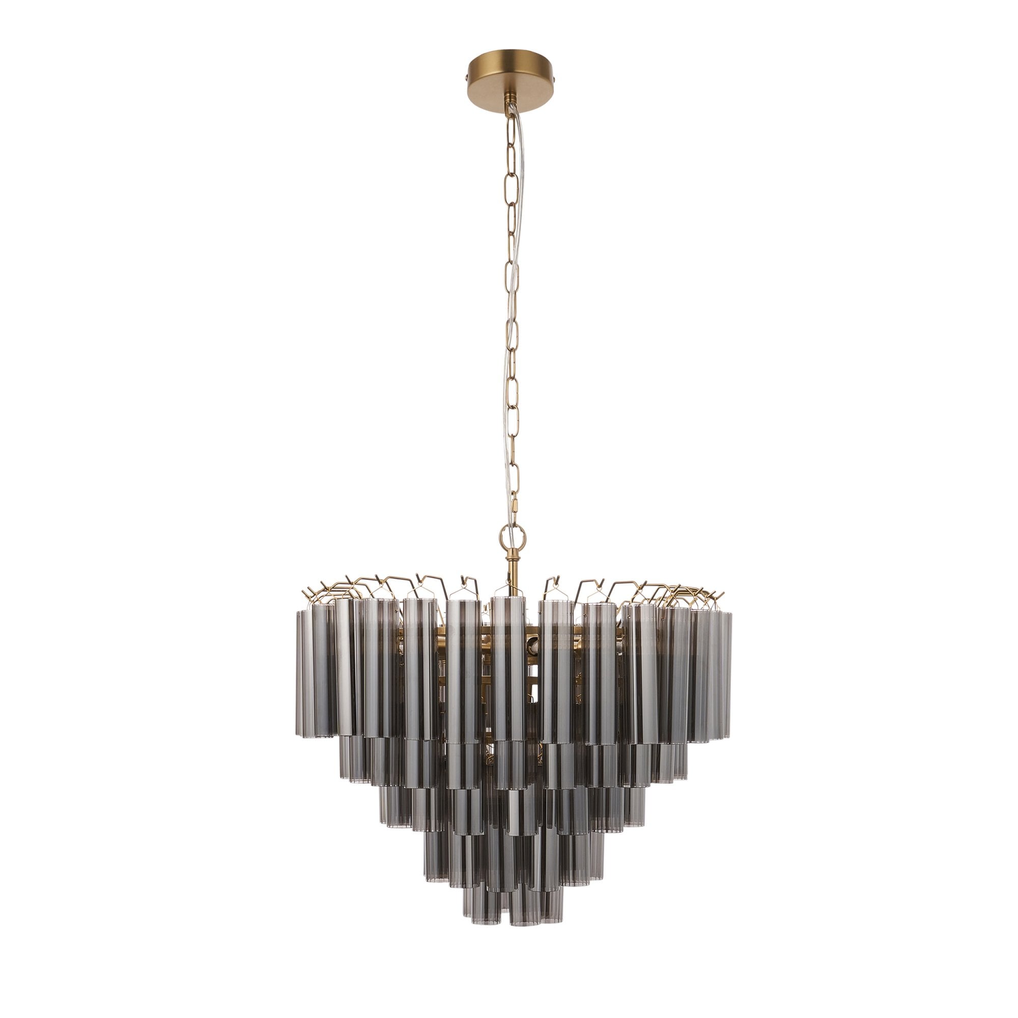 Endon Toulouse 12 Light Pendant - Satin Brass Plate & Smokey Grey Lustre Glass