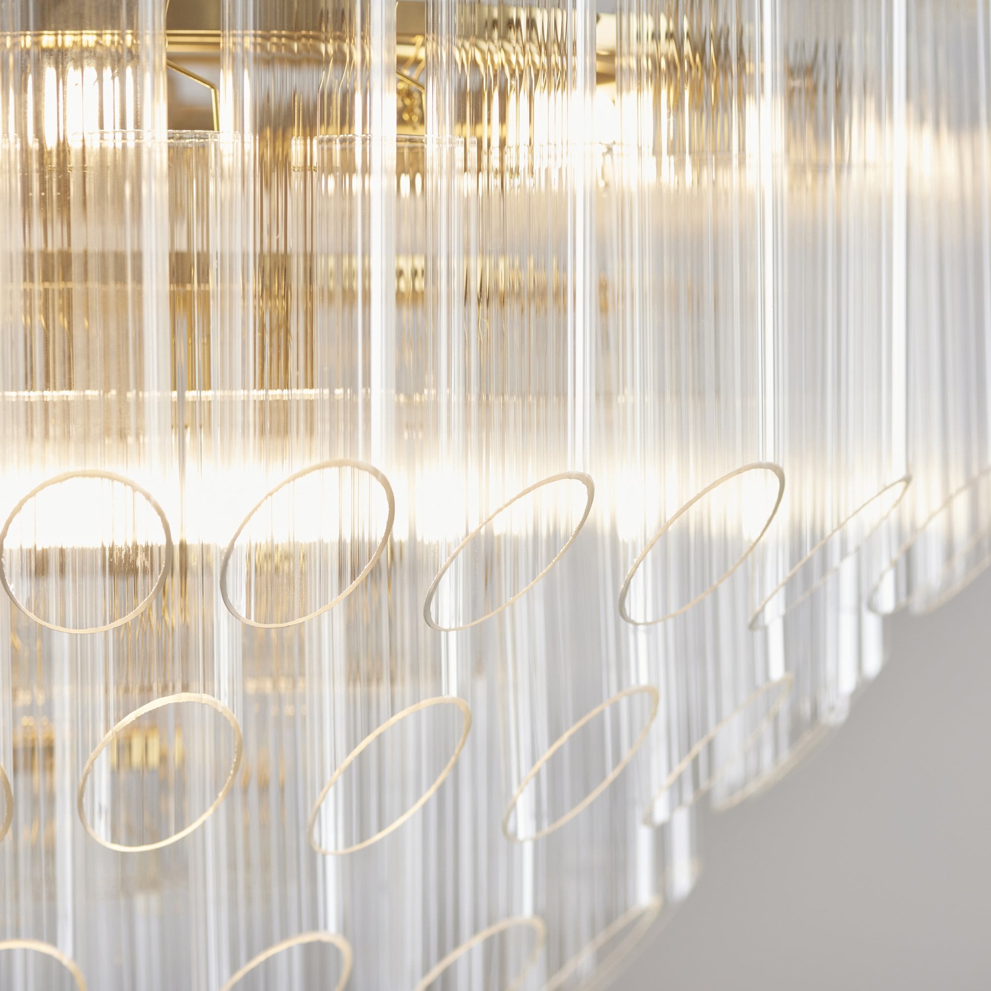 Endon Toulouse 12 Light Pendant - Satin Brass Plate & Clear Ribbed Glass - Angled Edge