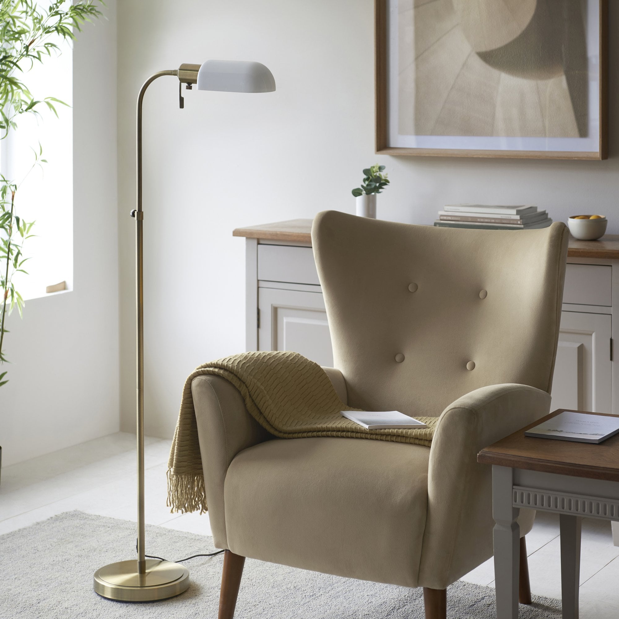 Endon Pharmacy Single Light Floor - Antique Brass Plate & Opal Glass