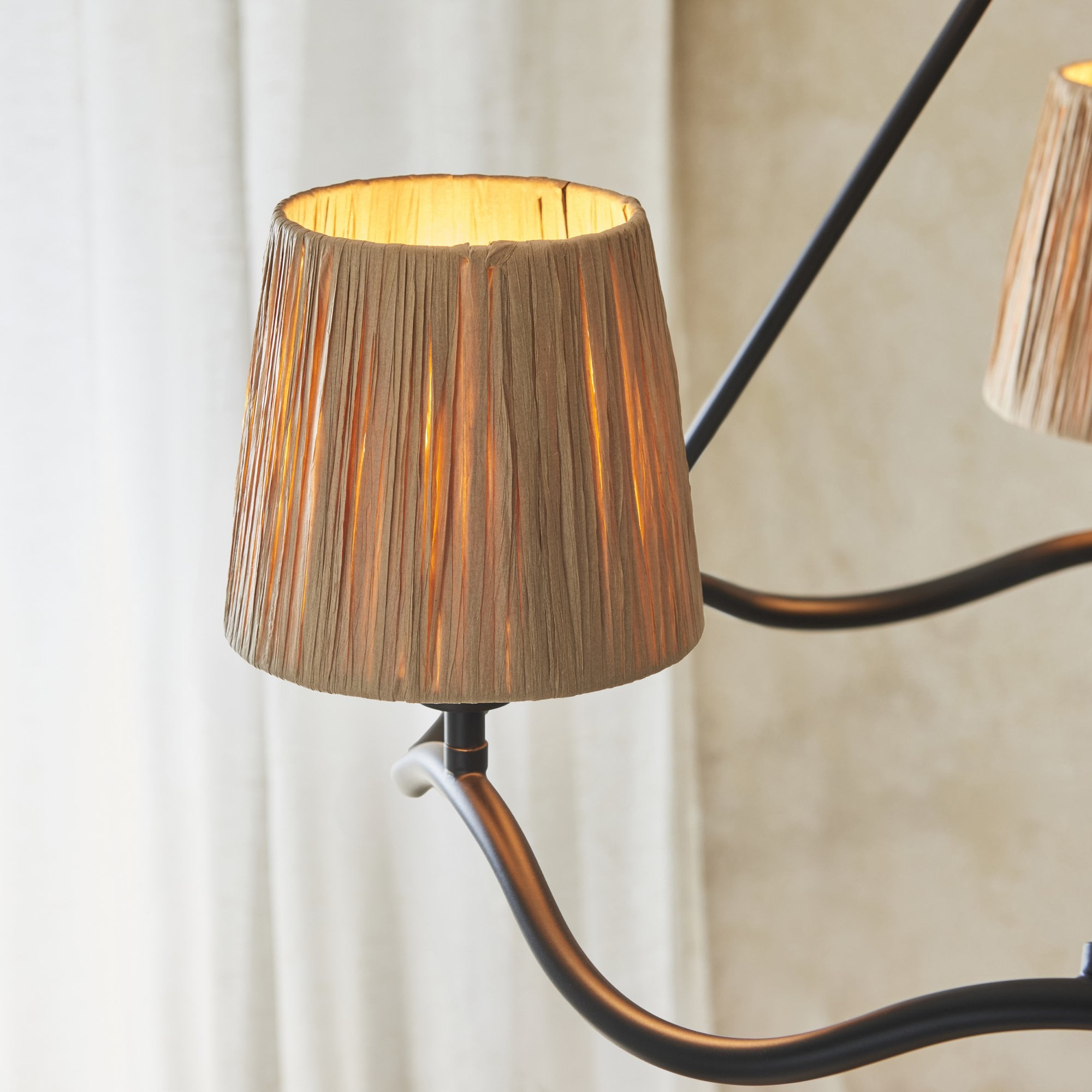 Endon Wriggle 3 Light Pendant - Matt Black & Natural Raffia