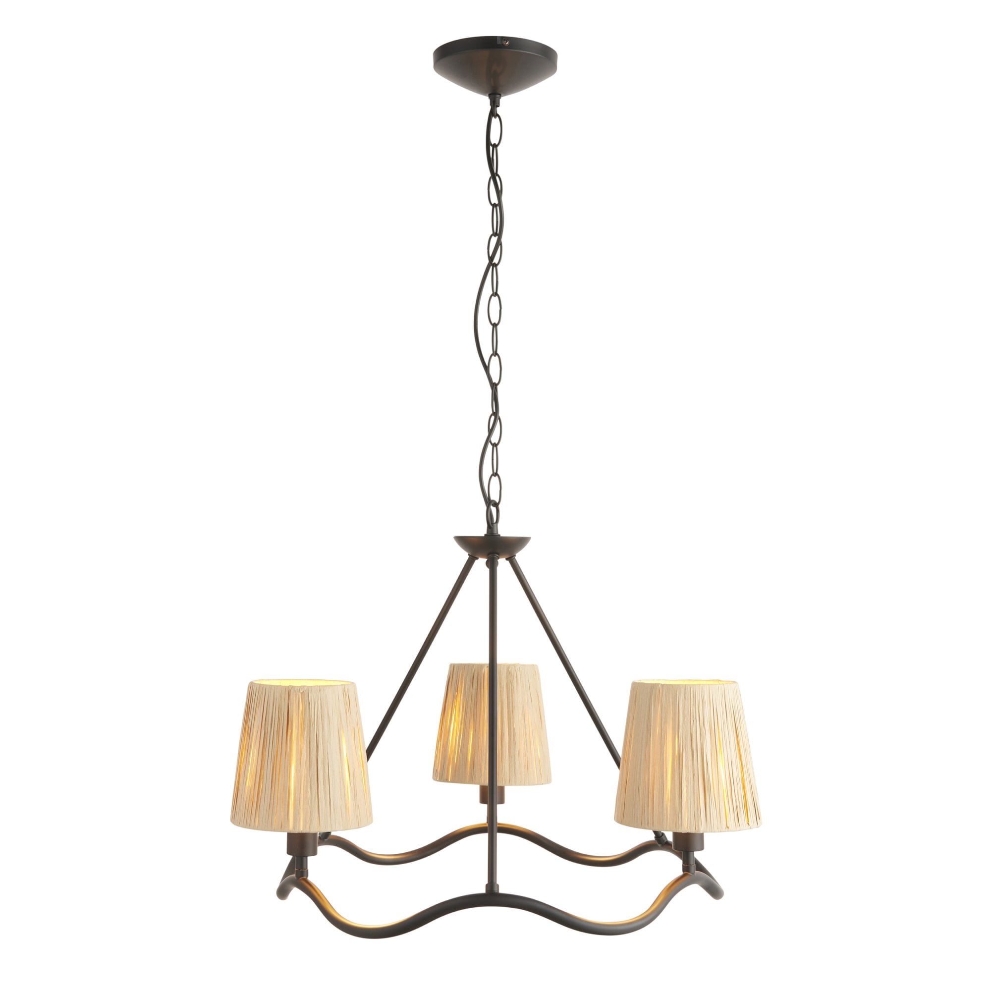 Endon Wriggle 3 Light Pendant - Matt Black & Natural Raffia
