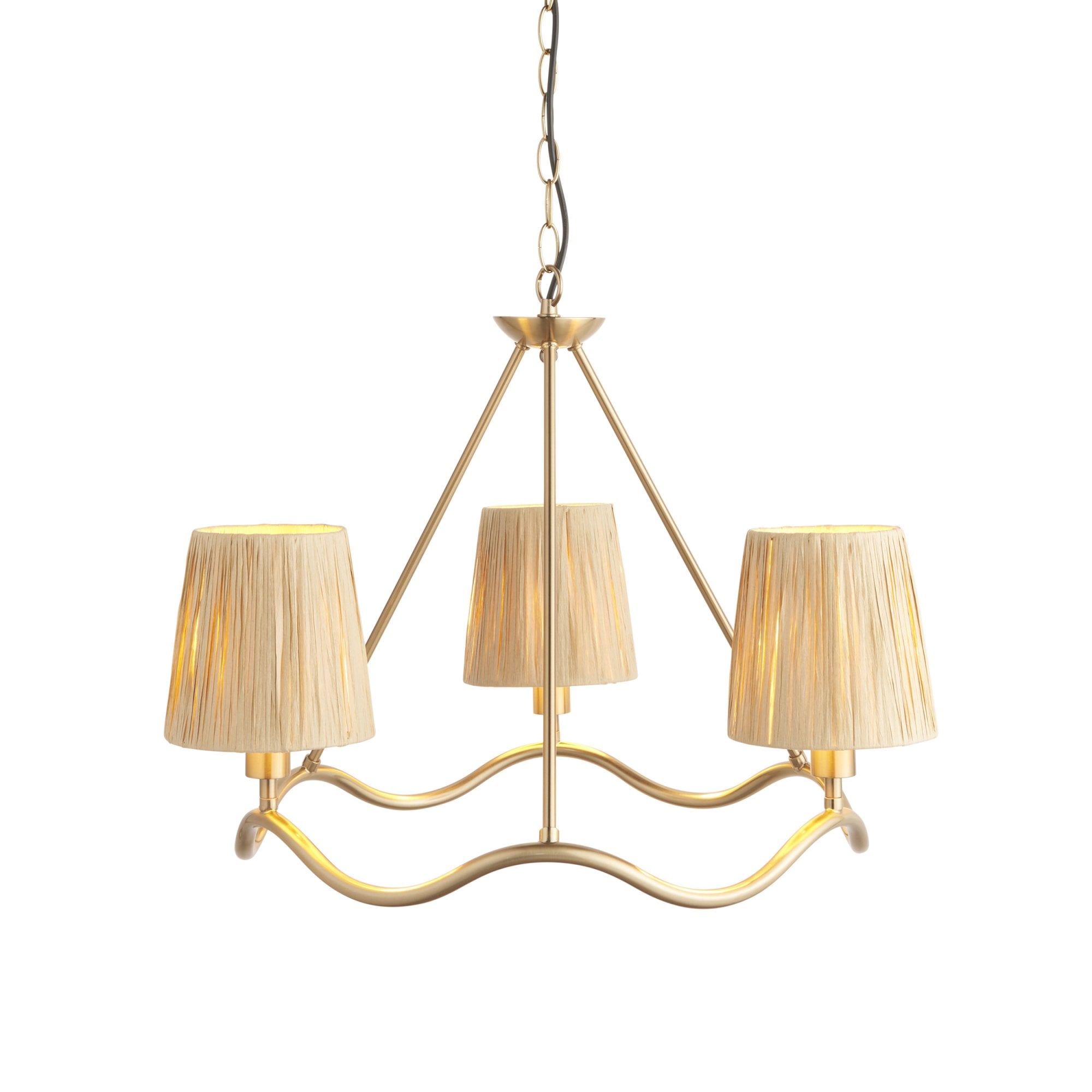 Endon Wriggle 3 Light Pendant - Brushed Aged Brass Plate & Natural Raffia