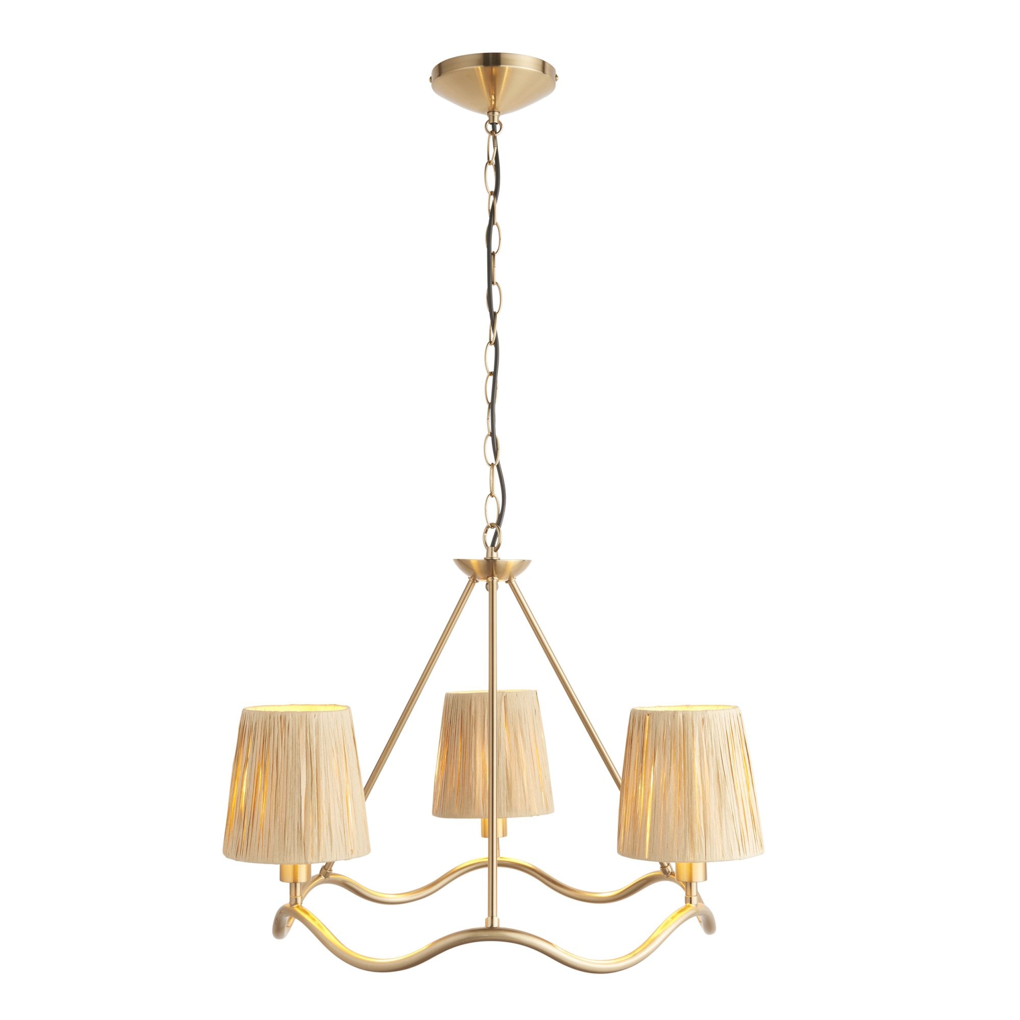 Endon Wriggle 3 Light Pendant - Brushed Aged Brass Plate & Natural Raffia