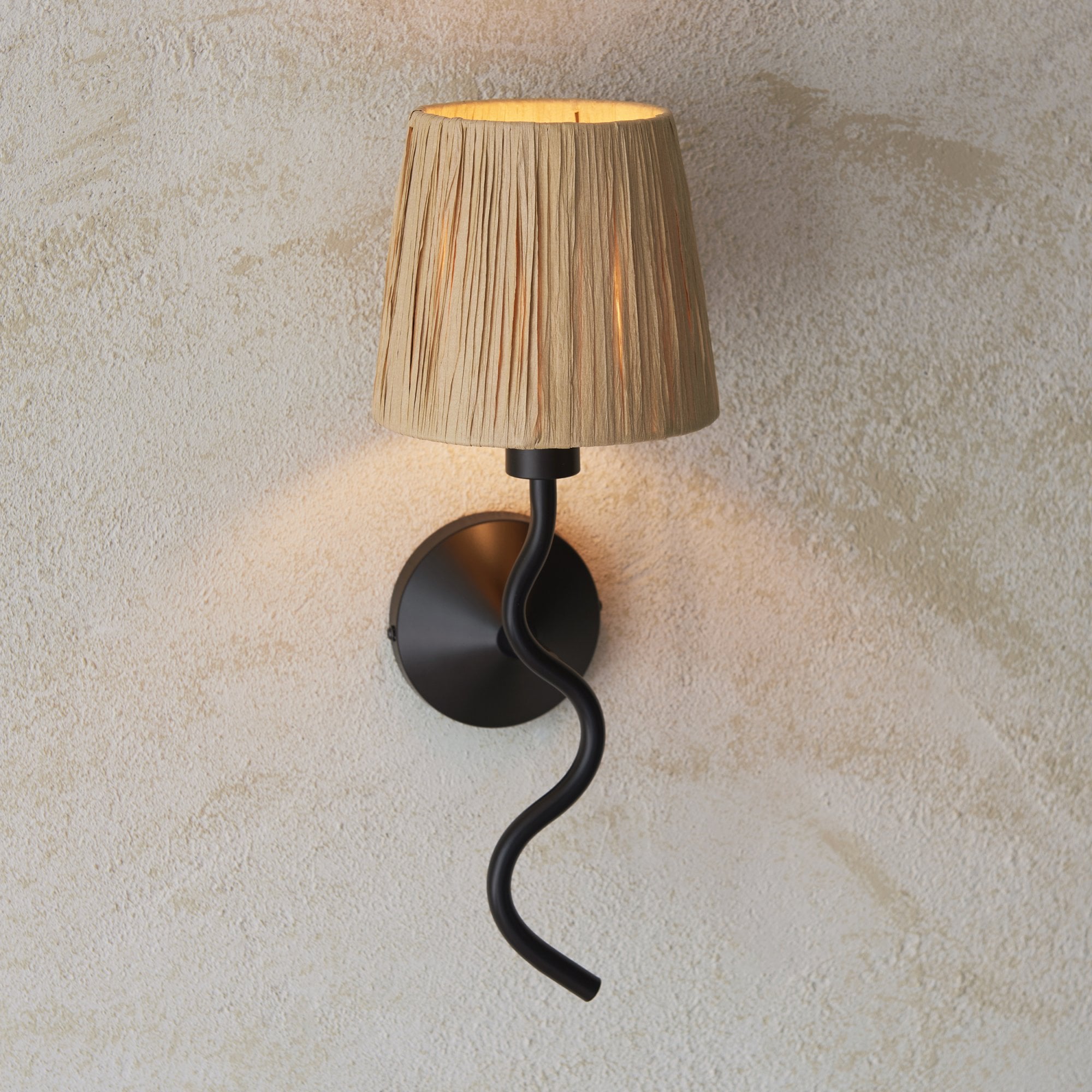 Endon Wriggle Single Light Wall - Matt Black & Natural Raffia