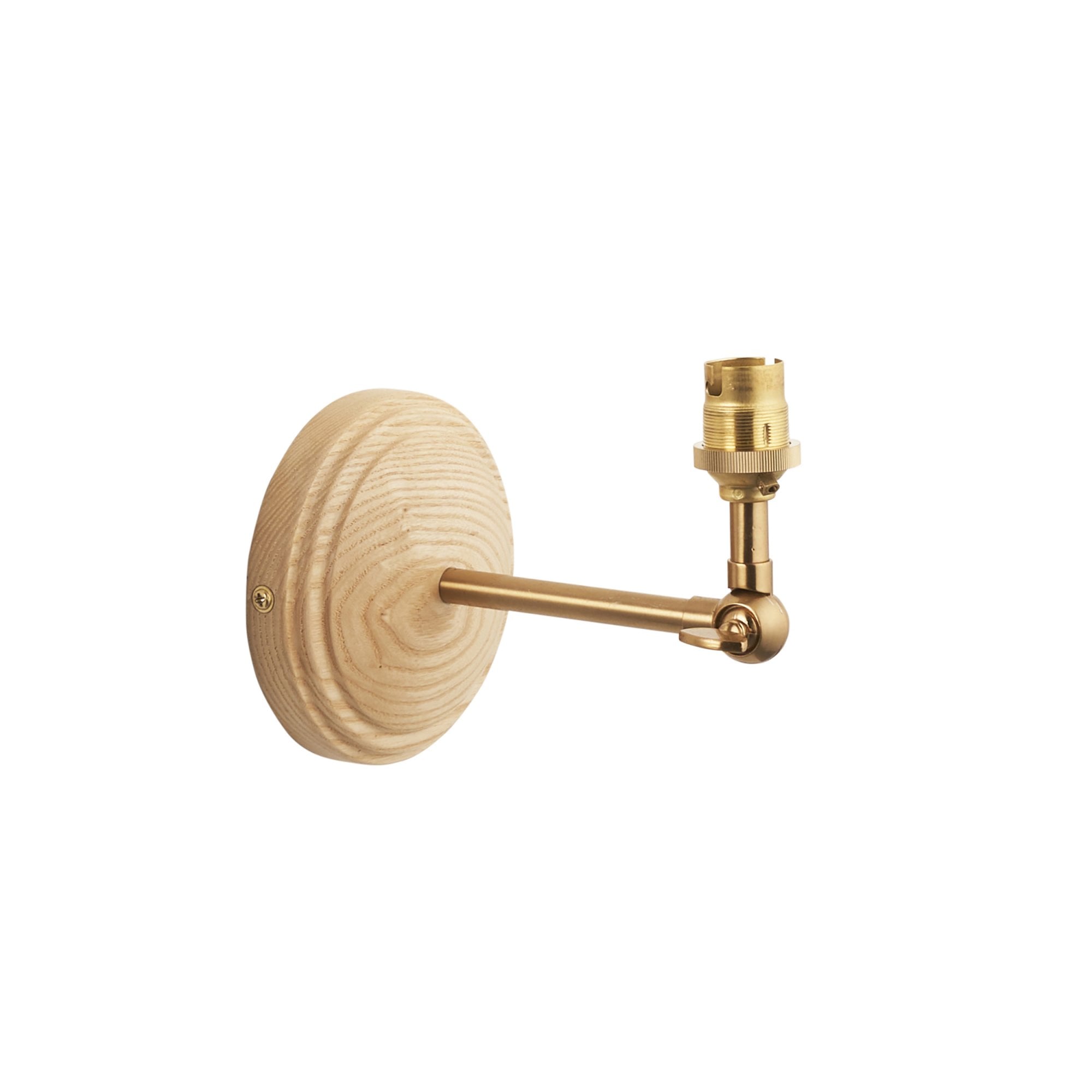 Endon Wood Wing Single Light Wall - Ash Wood & Brushed Aged Brass Plate