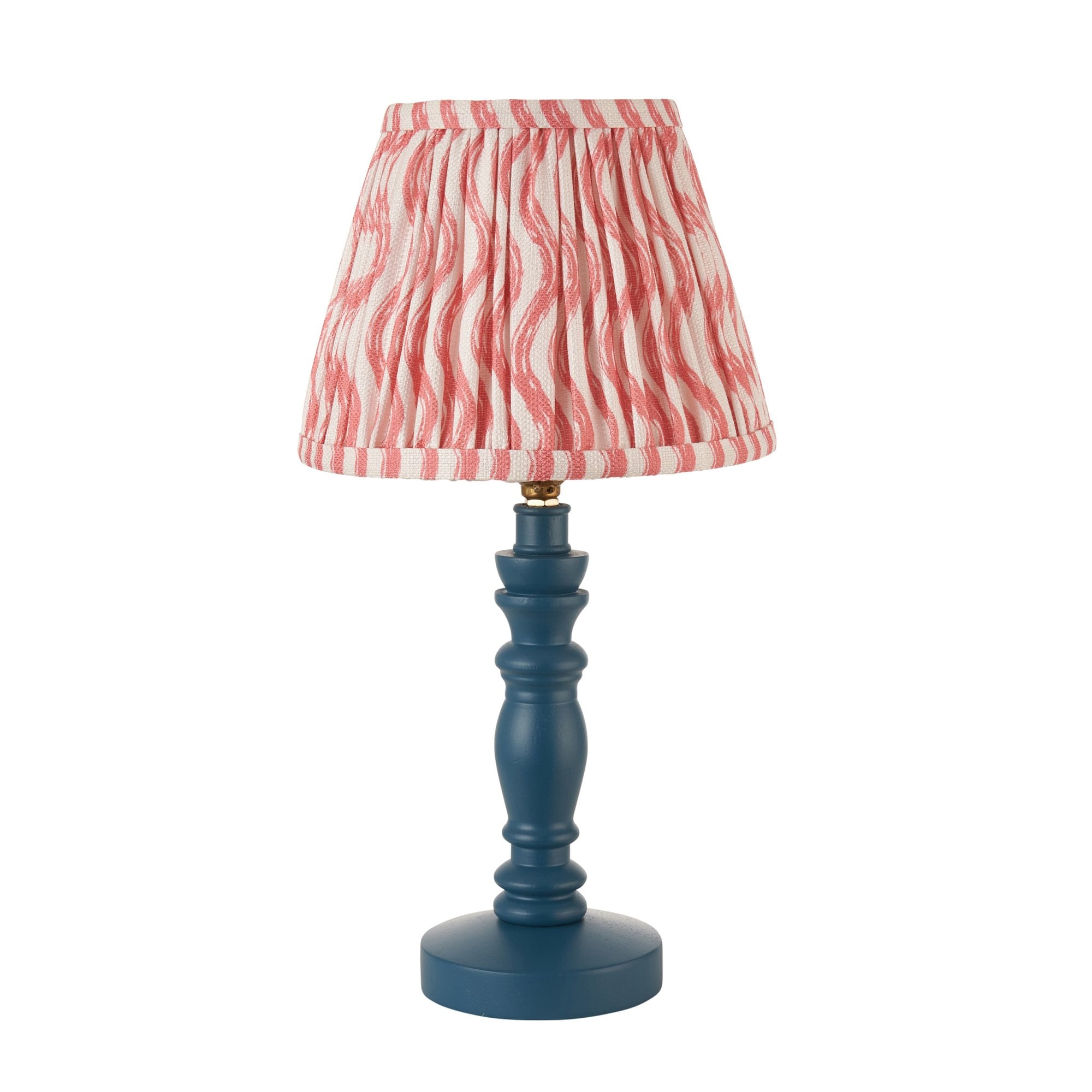 Endon Bibury Satin Marlin Blue Table Lamp & Ripple 20cm Coral Pink Shade