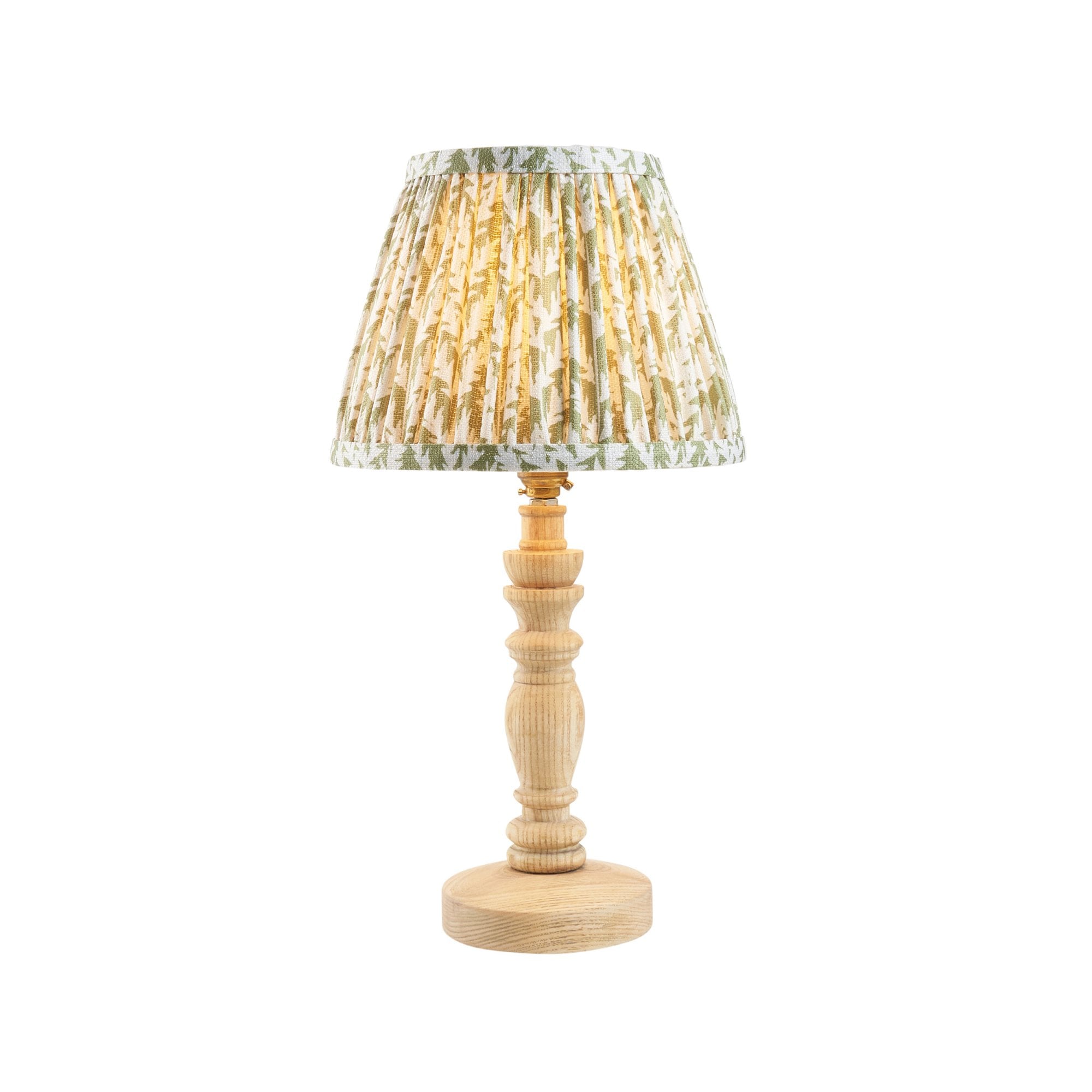 Endon Bibury Natural Ash Wood Table Lamp & Leaf 20cm Herb Garden Green Shade