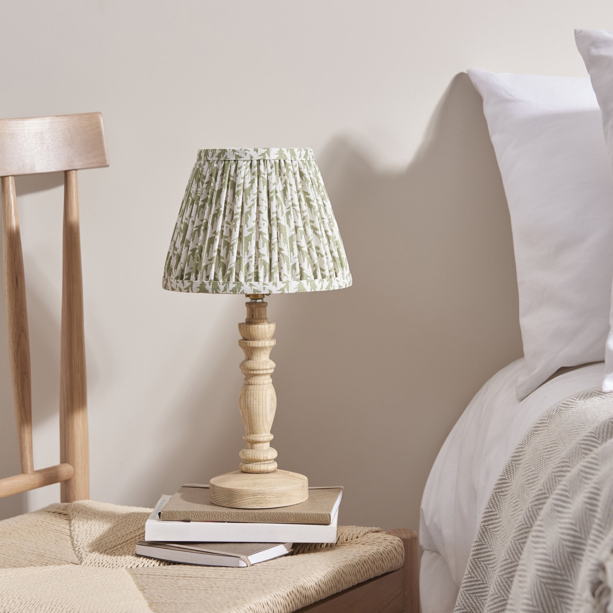 Endon Bibury Natural Ash Wood Table Lamp & Leaf 20cm Herb Garden Green Shade